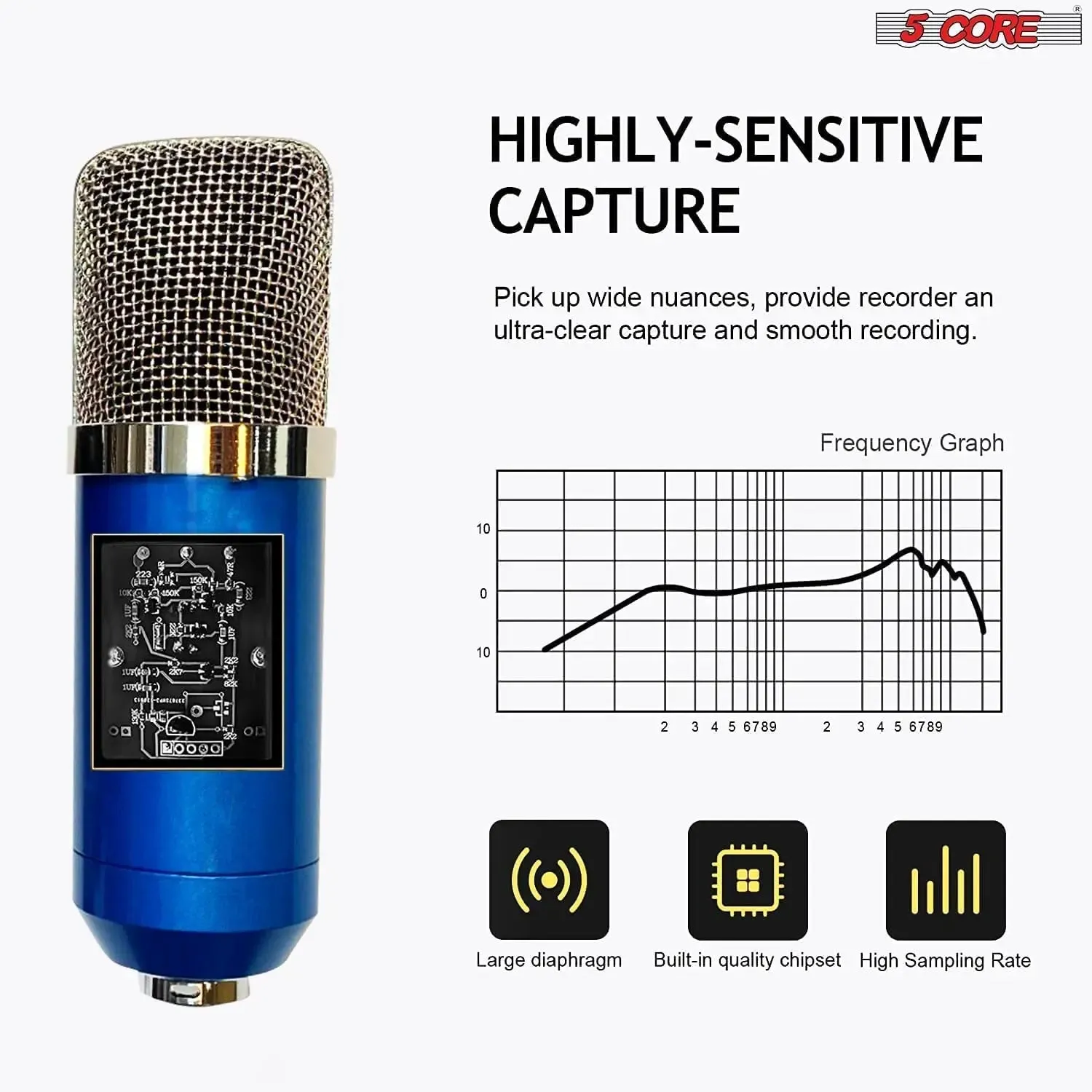 5Core Recording Microphone Podcast Bundle  Professional Condenser