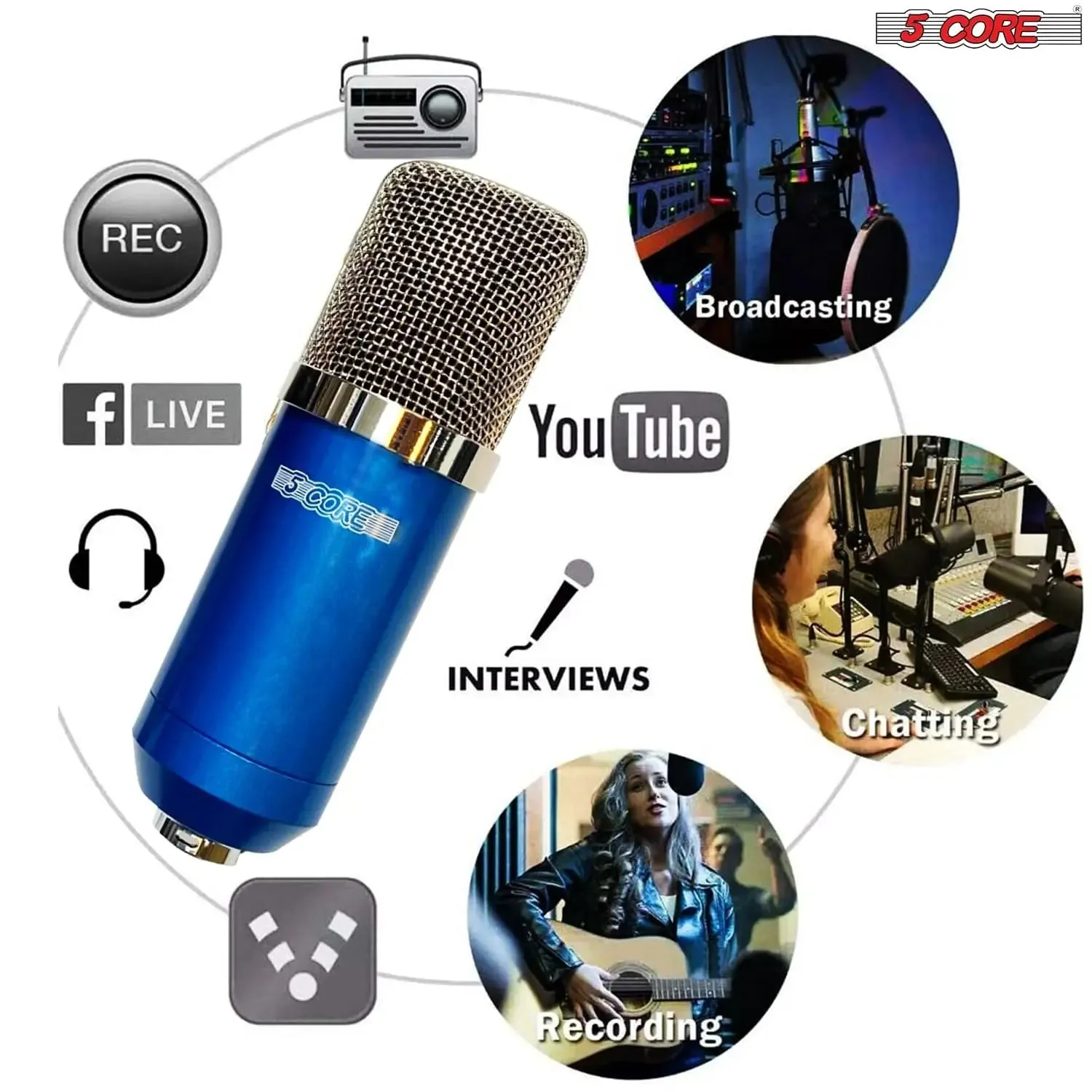 5Core Recording Microphone Podcast Bundle  Professional Condenser