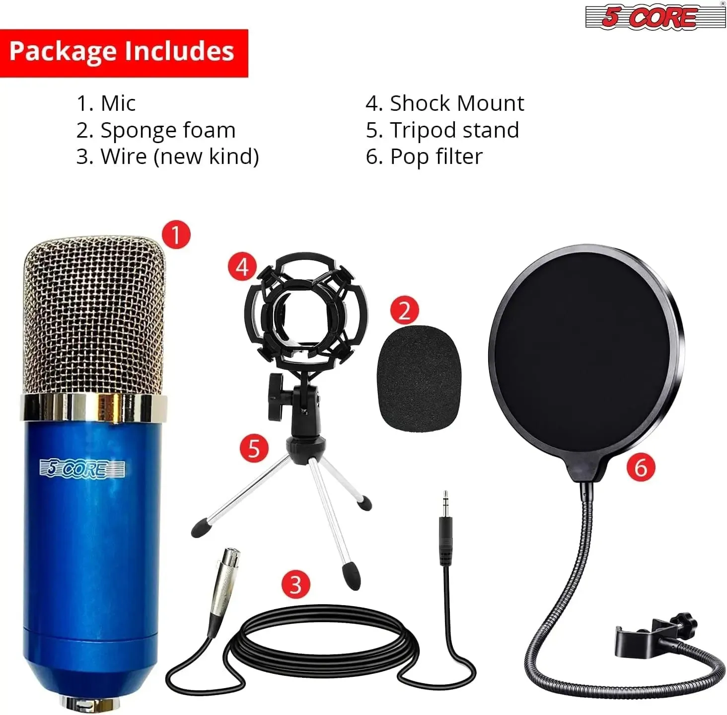 5Core Recording Microphone Podcast Bundle  Professional Condenser