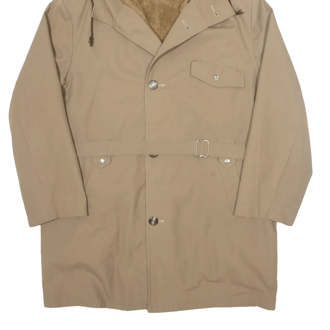ACRYLIC PILE Sherpa Lined Mens Trench Coat Brown Hooded M