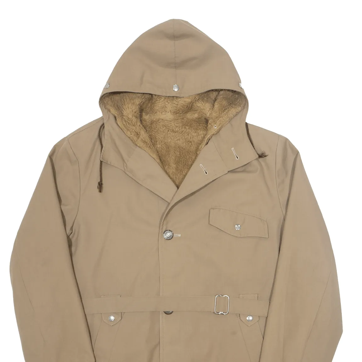 ACRYLIC PILE Sherpa Lined Mens Trench Coat Brown Hooded M