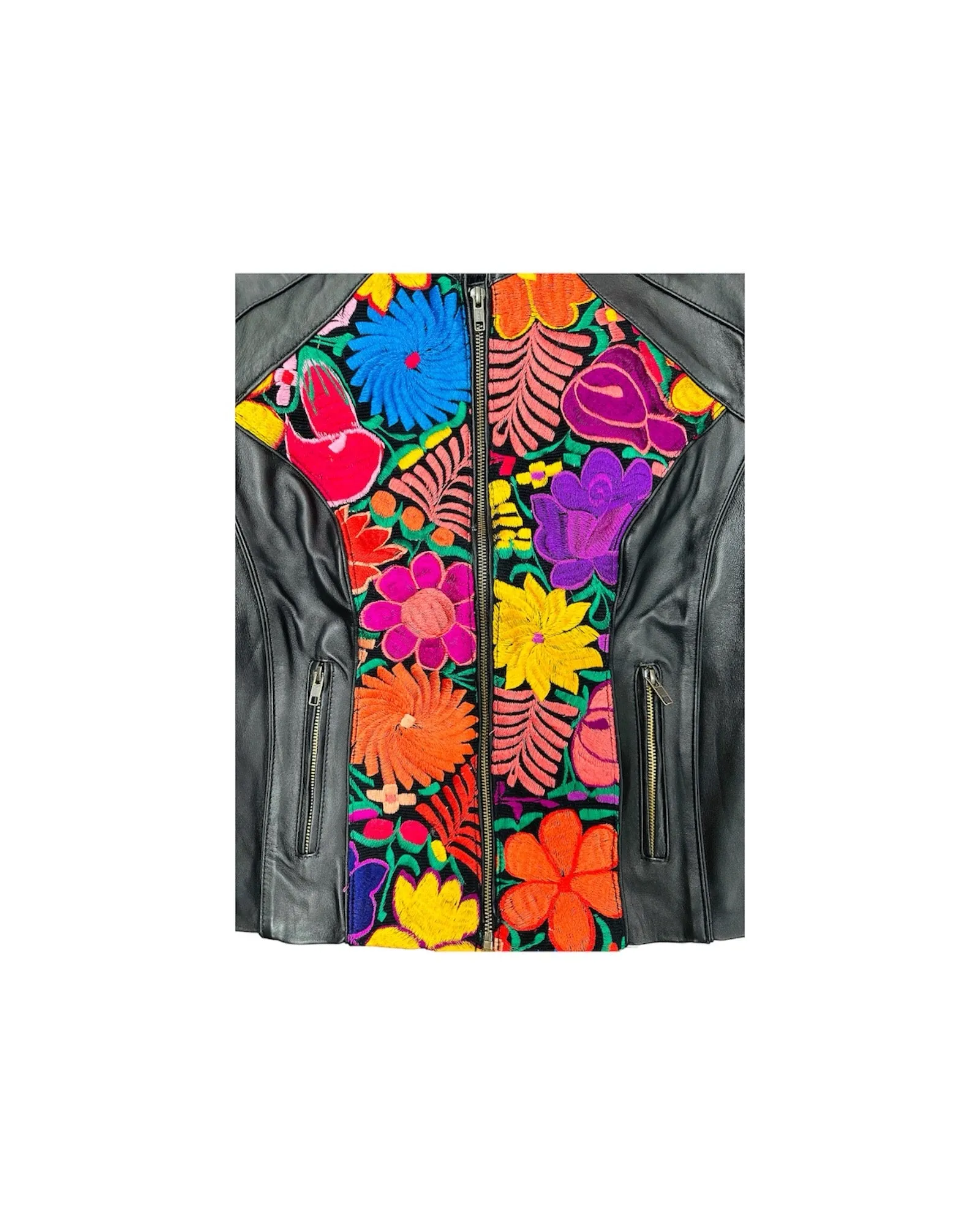 Authentic Leather Floral Embroidered Jacket