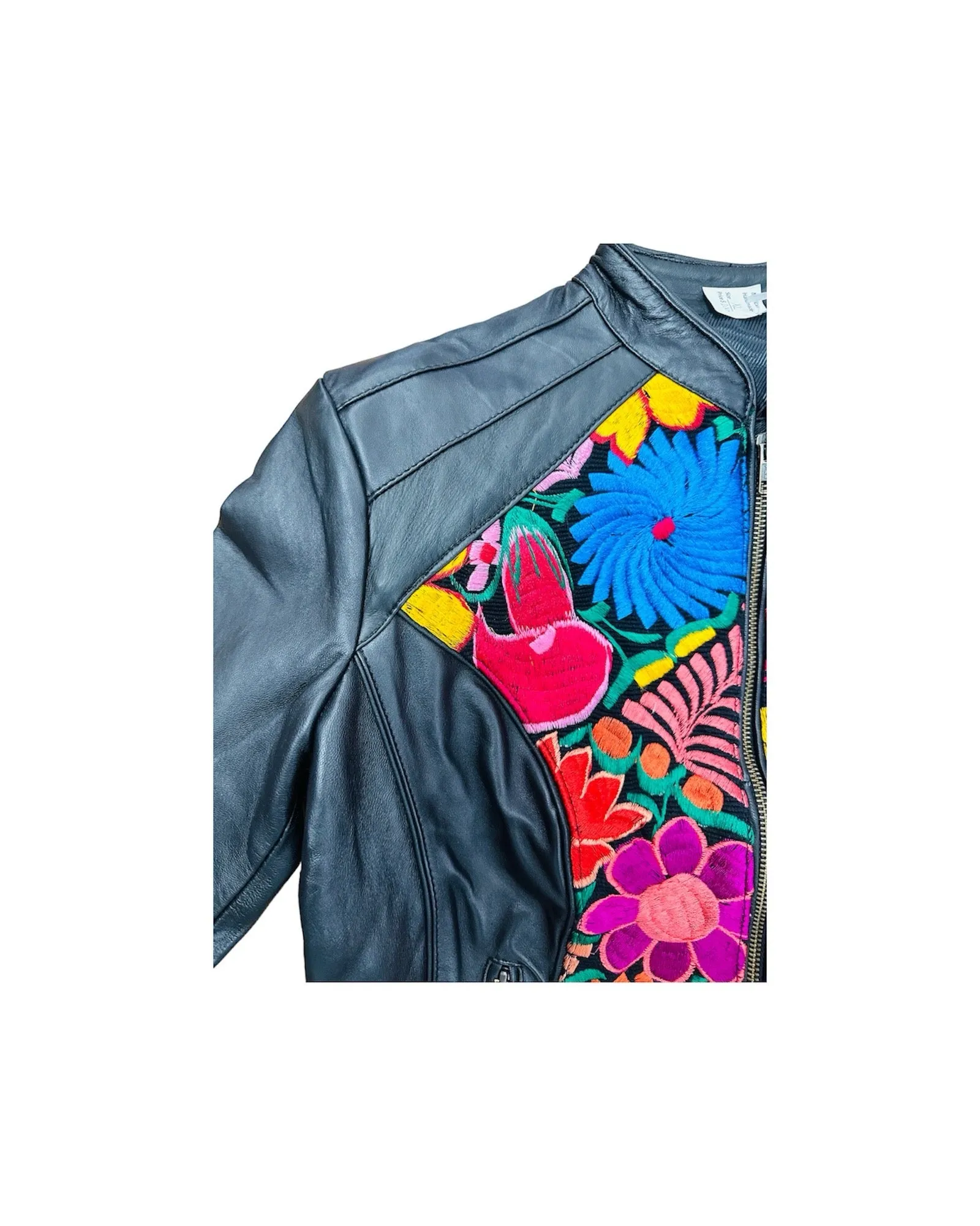 Authentic Leather Floral Embroidered Jacket
