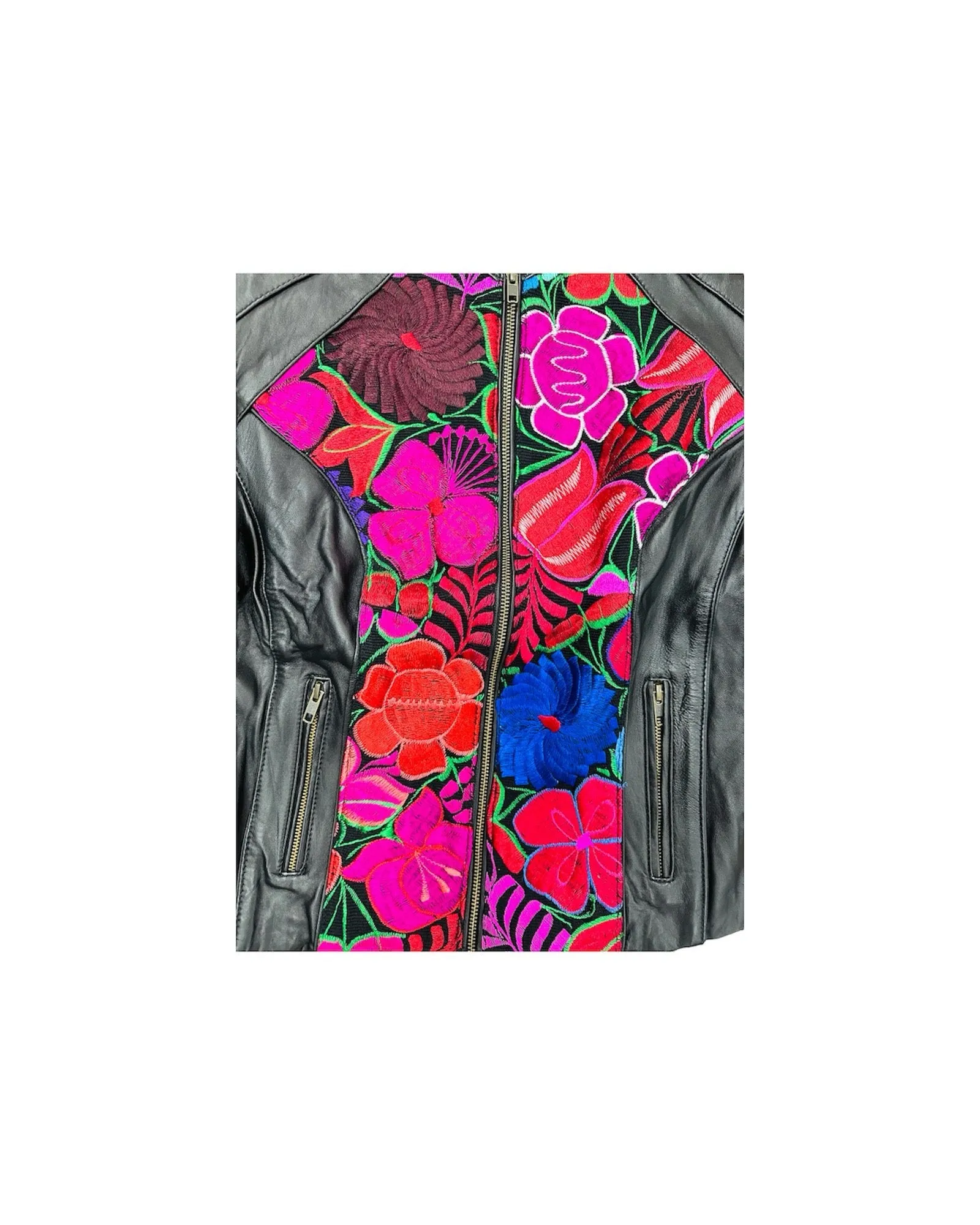 Authentic Leather Floral Embroidered Jacket