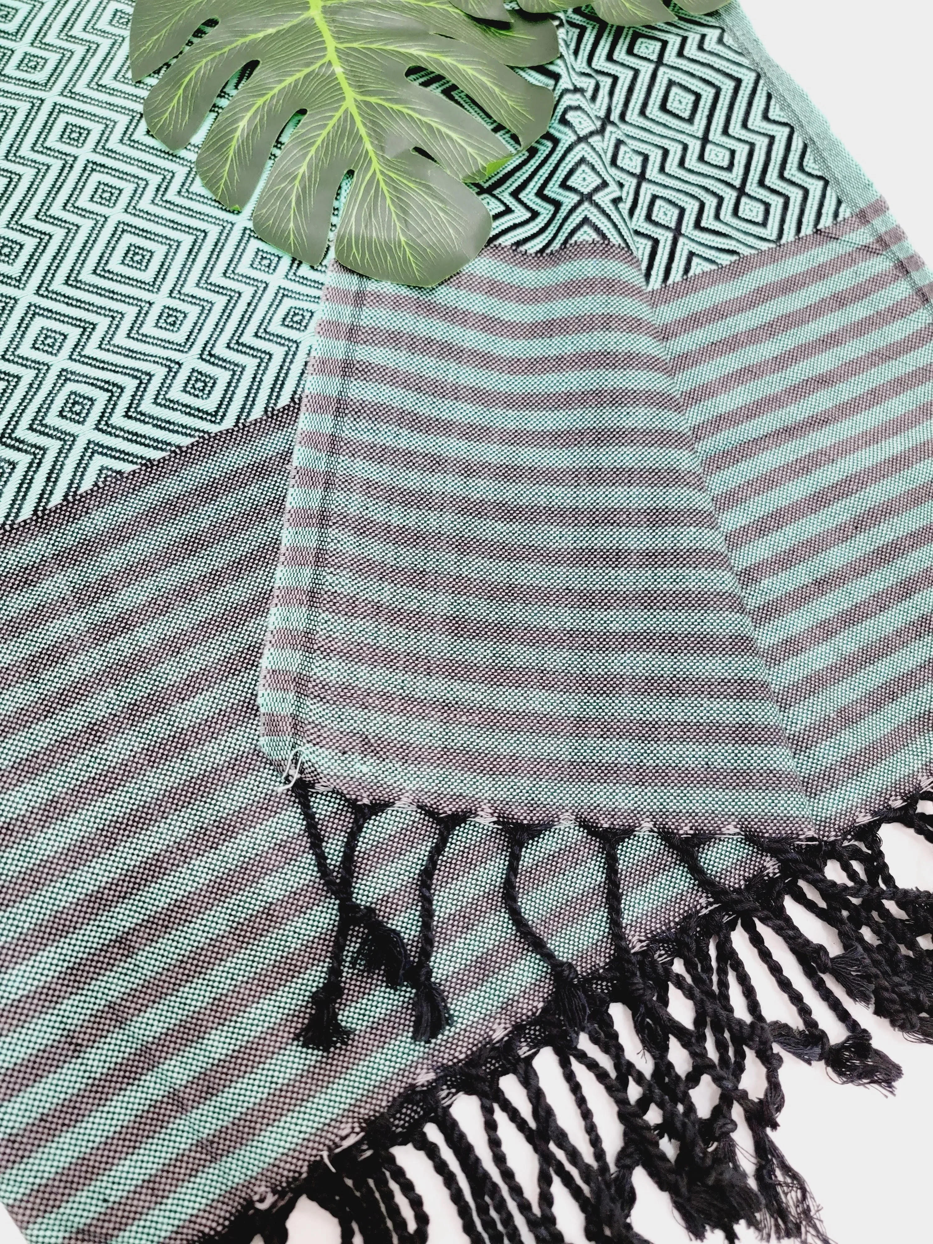 Beach/Bath Sand Free Towels-Easy Carry Quick Dry Thin Towel - Black/Green by EBRU Home
