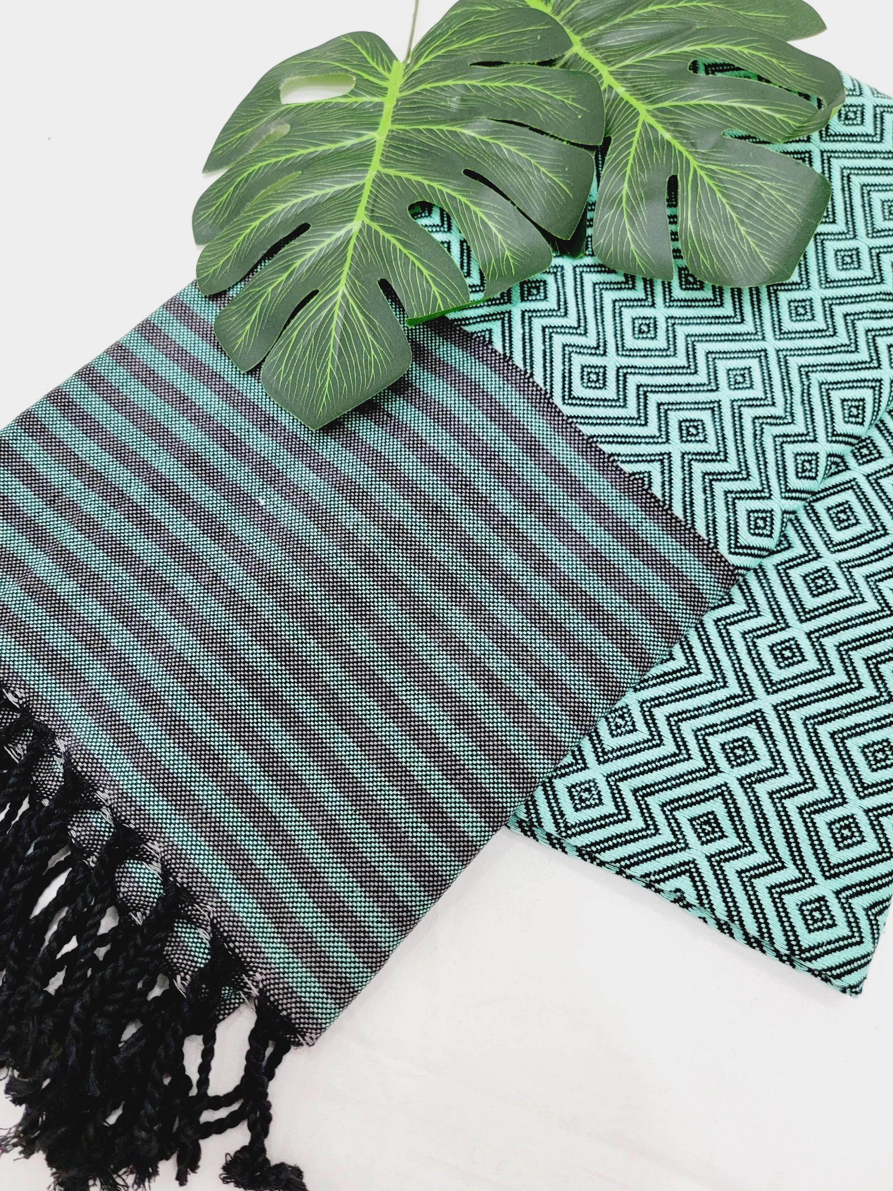 Beach/Bath Sand Free Towels-Easy Carry Quick Dry Thin Towel - Black/Green by EBRU Home