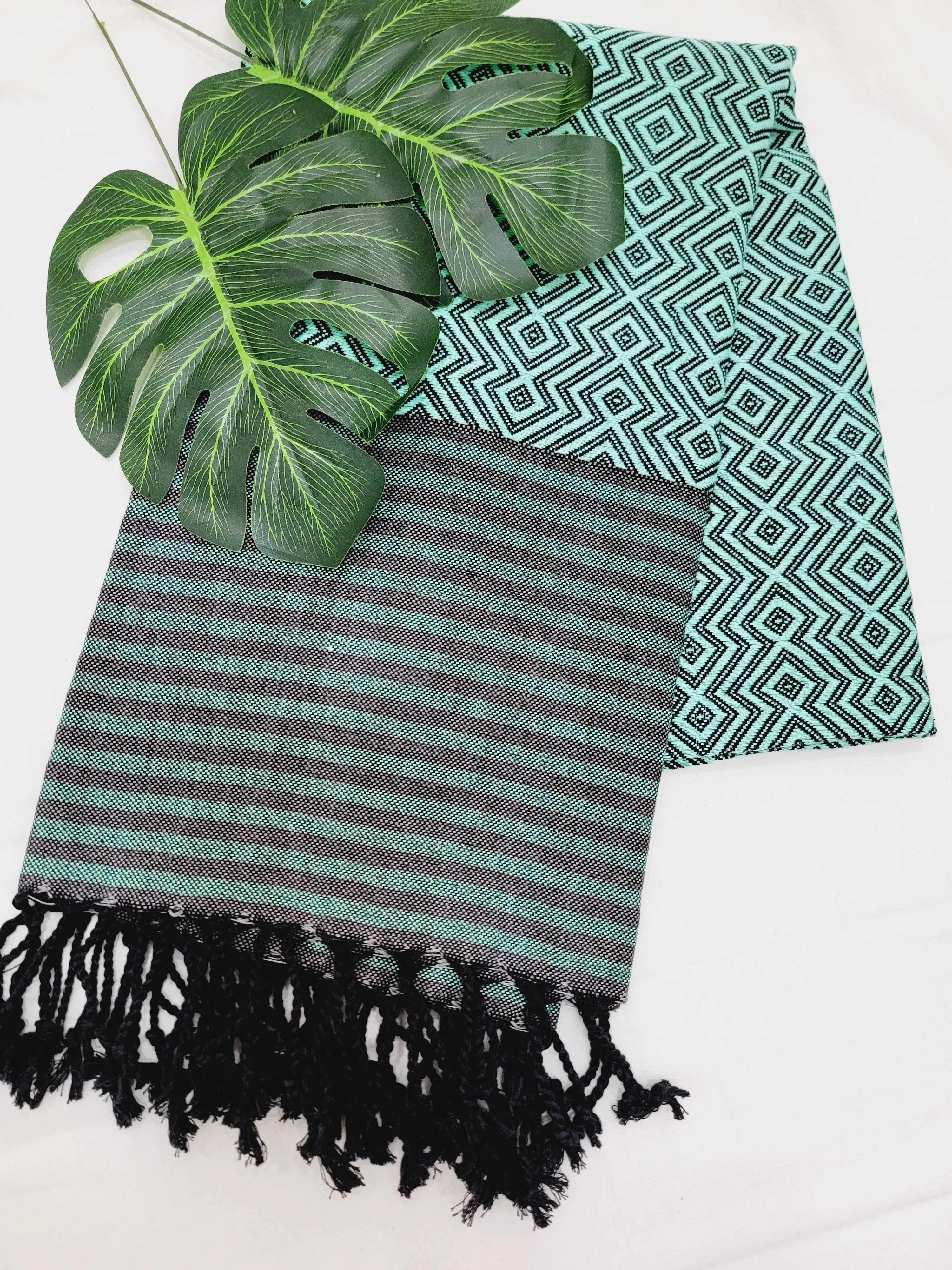 Beach/Bath Sand Free Towels-Easy Carry Quick Dry Thin Towel - Black/Green by EBRU Home