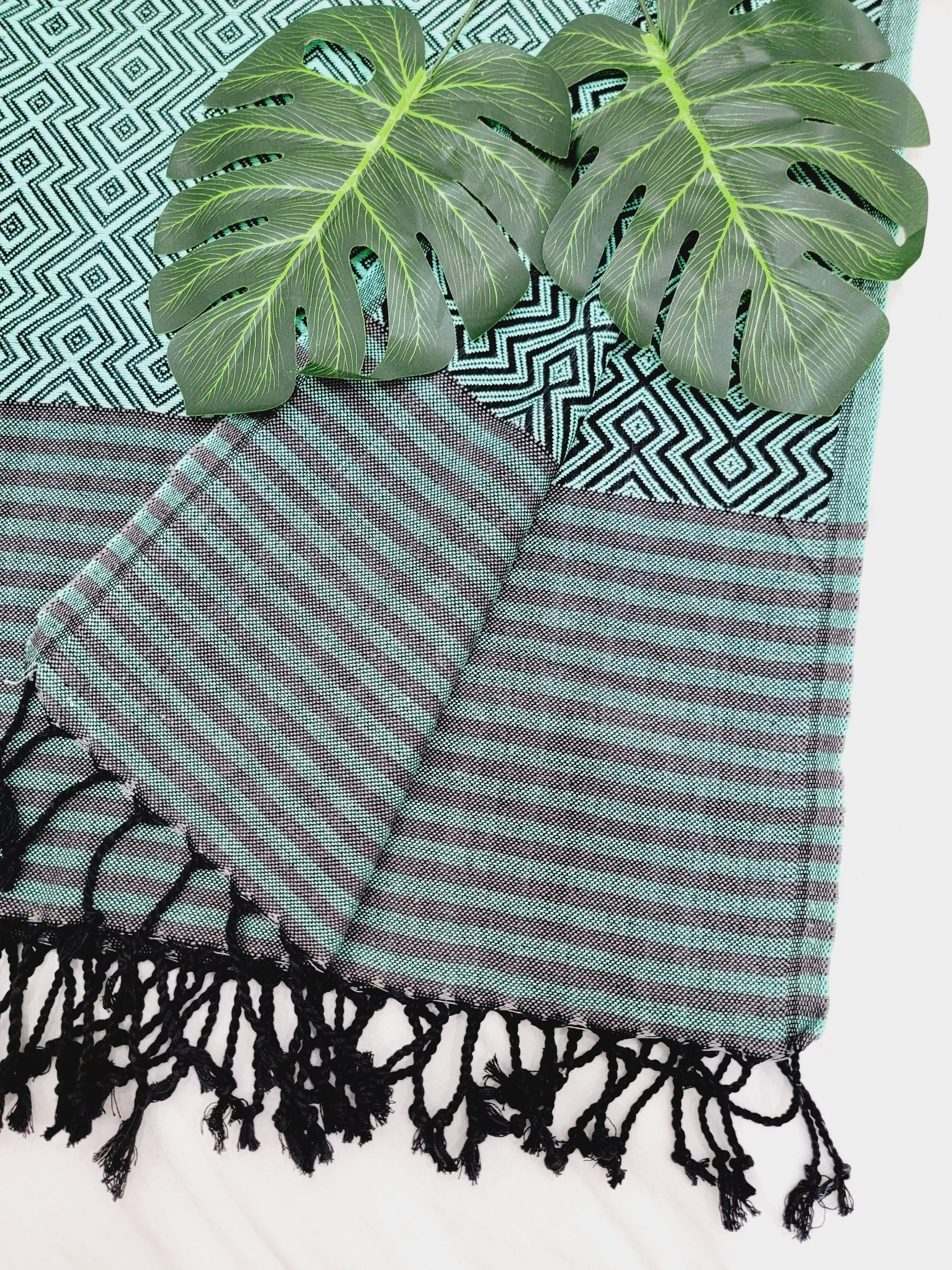 Beach/Bath Sand Free Towels-Easy Carry Quick Dry Thin Towel - Black/Green by EBRU Home
