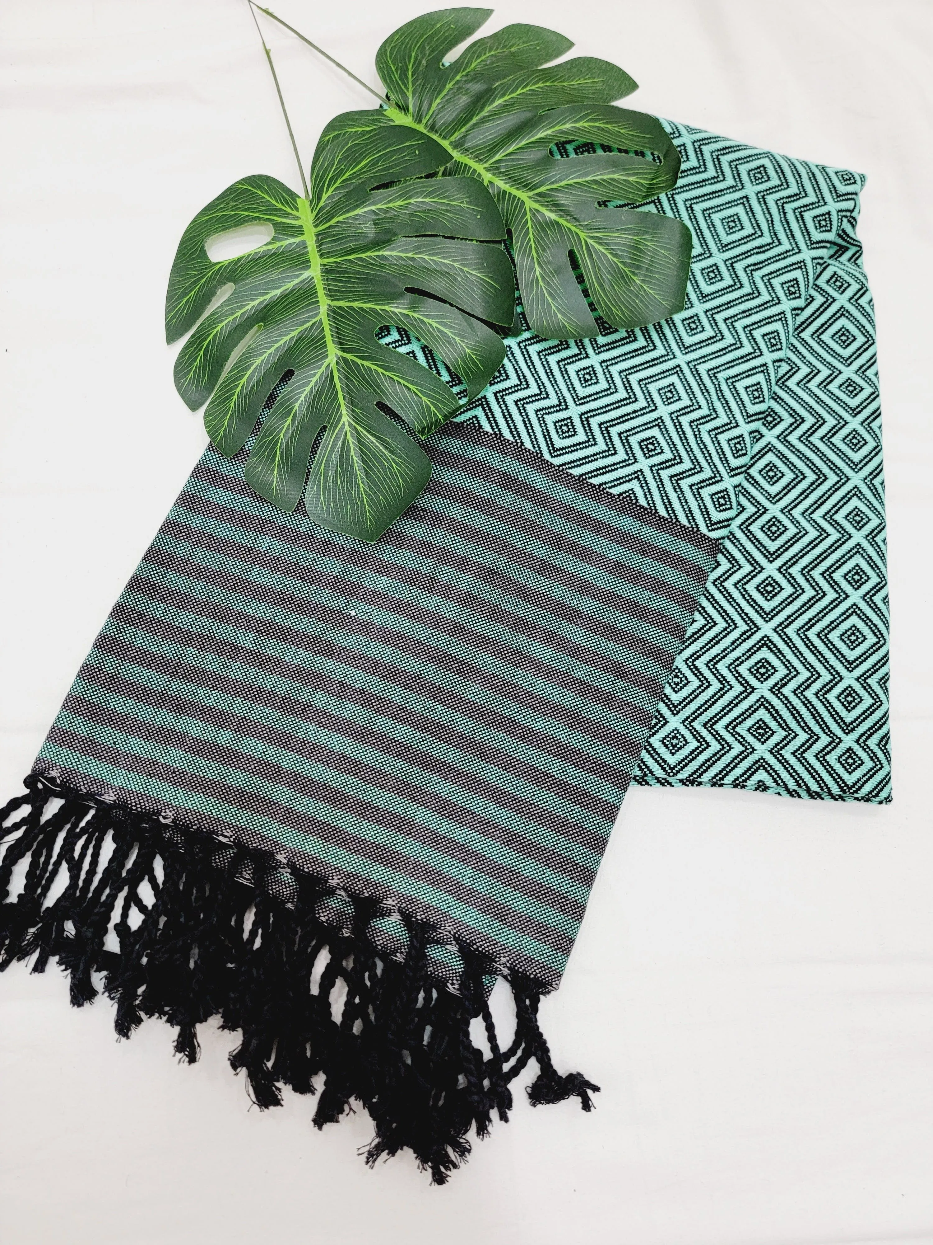 Beach/Bath Sand Free Towels-Easy Carry Quick Dry Thin Towel - Black/Green by EBRU Home