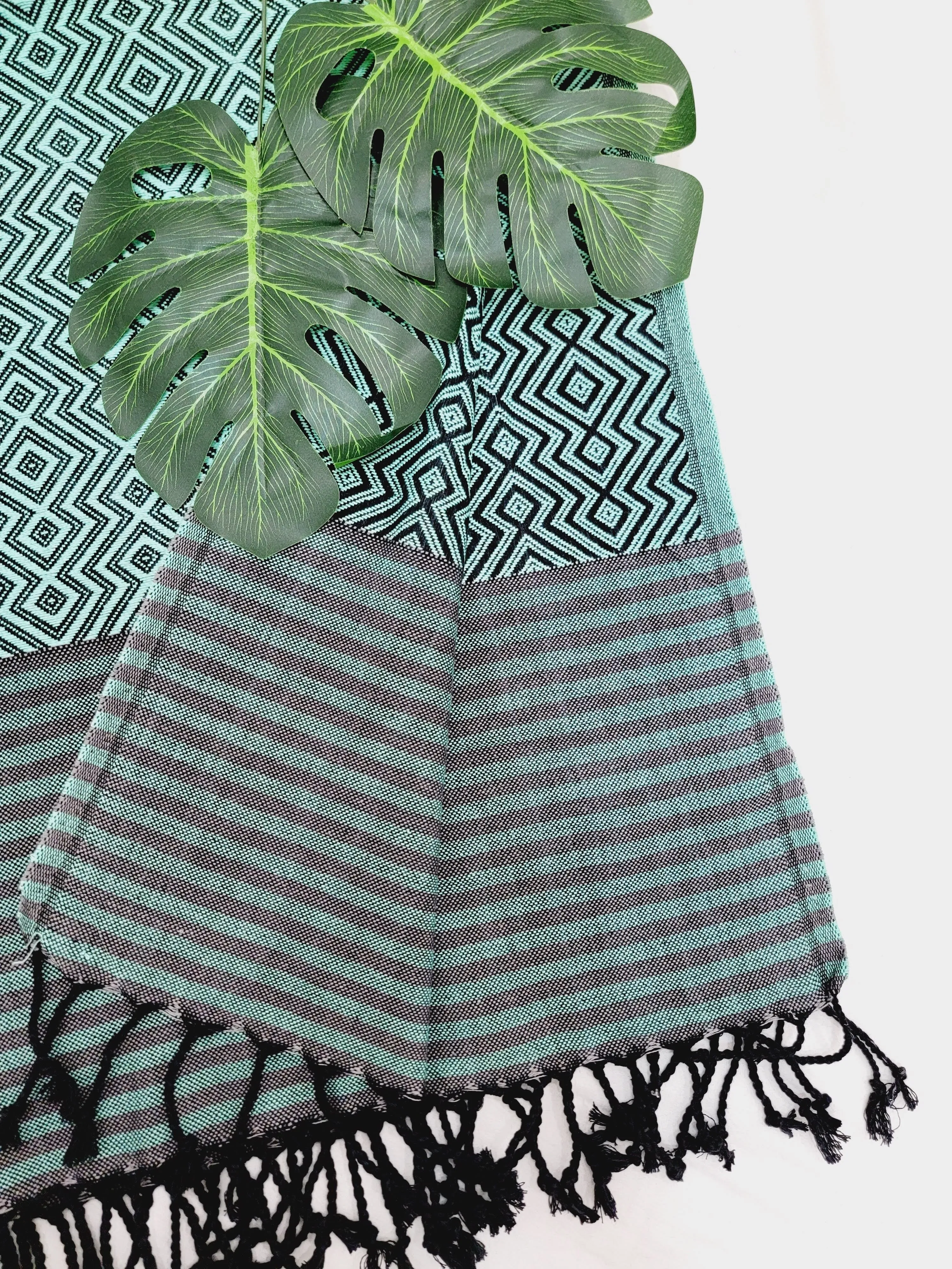 Beach/Bath Sand Free Towels-Easy Carry Quick Dry Thin Towel - Black/Green by EBRU Home