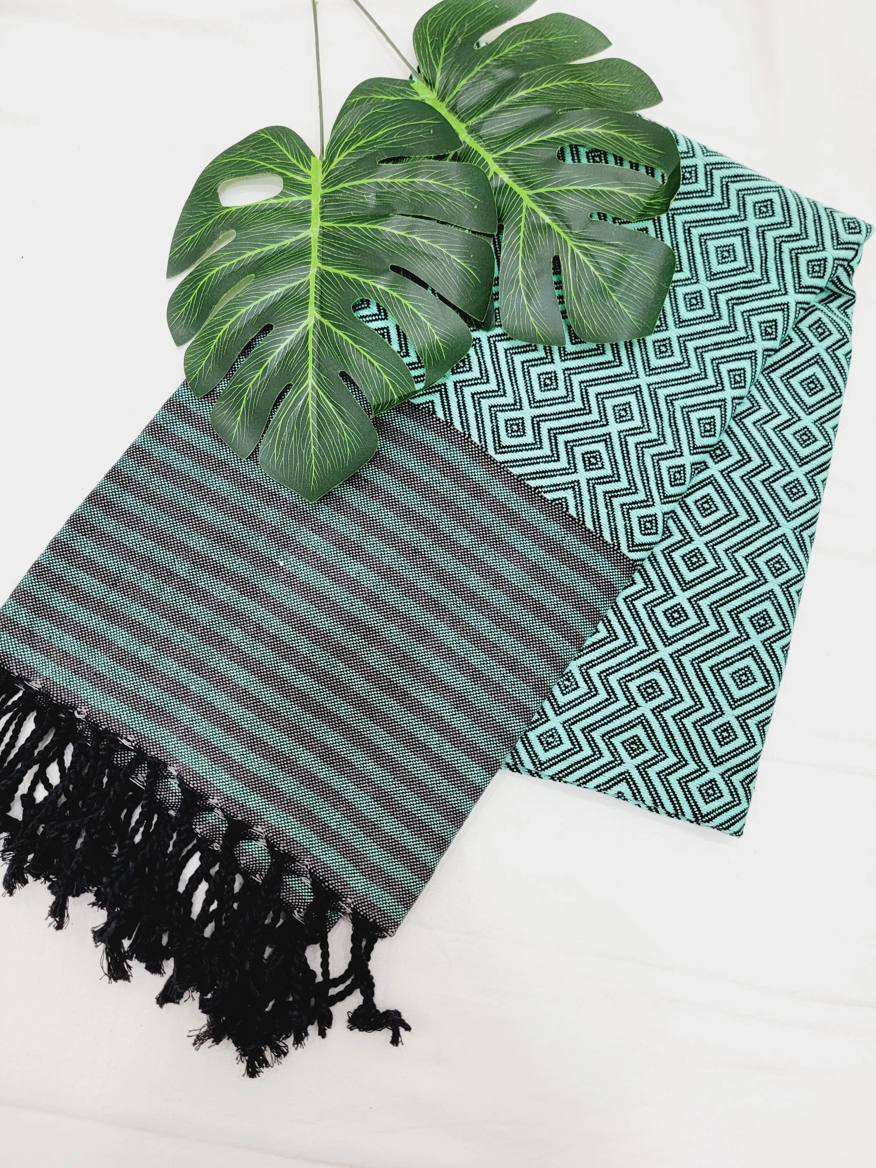 Beach/Bath Sand Free Towels-Easy Carry Quick Dry Thin Towel - Black/Green by EBRU Home