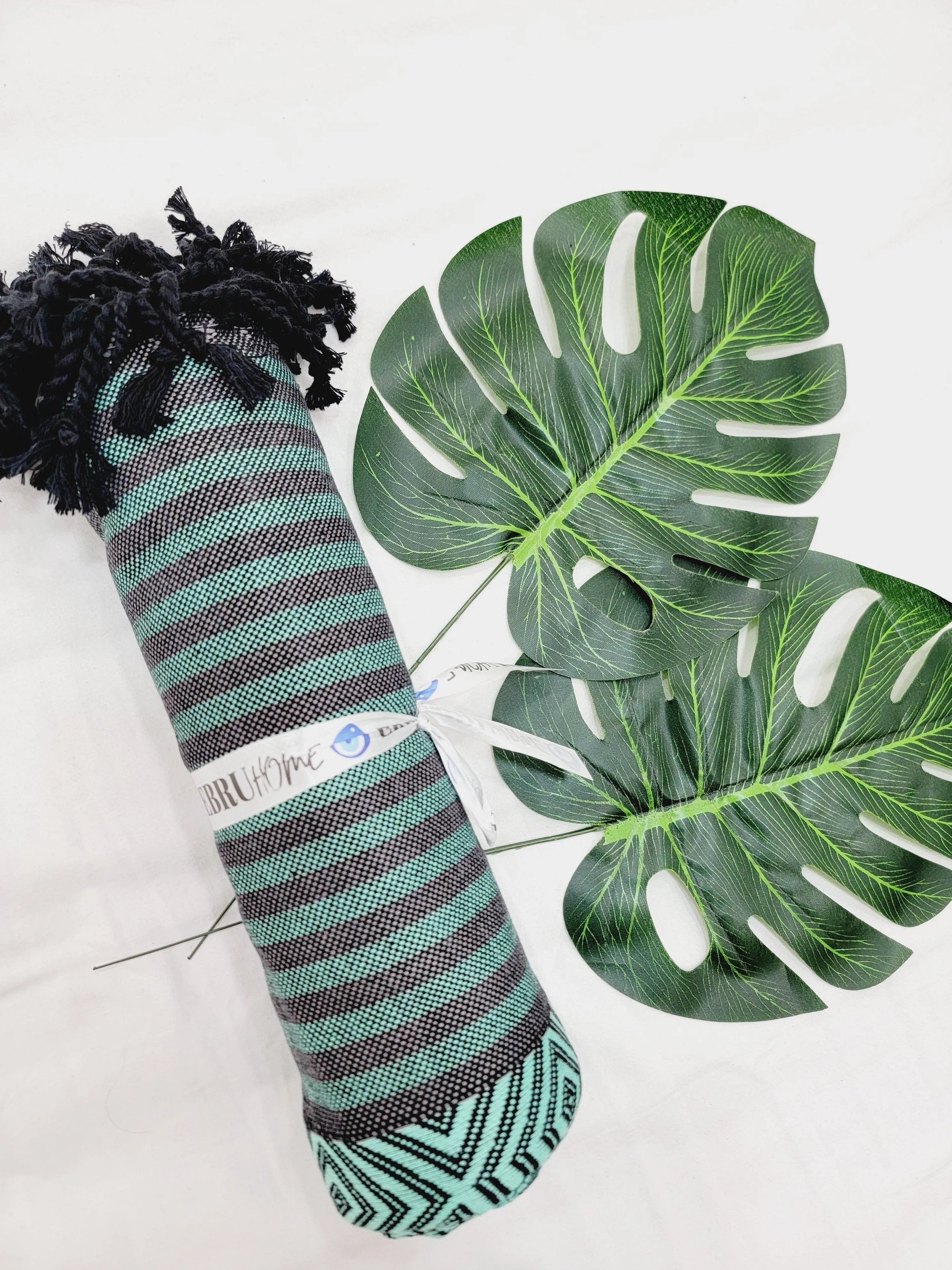 Beach/Bath Sand Free Towels-Easy Carry Quick Dry Thin Towel - Black/Green by EBRU Home