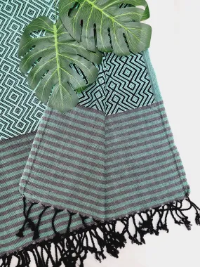 Beach/Bath Sand Free Towels-Easy Carry Quick Dry Thin Towel - Black/Green by EBRU Home
