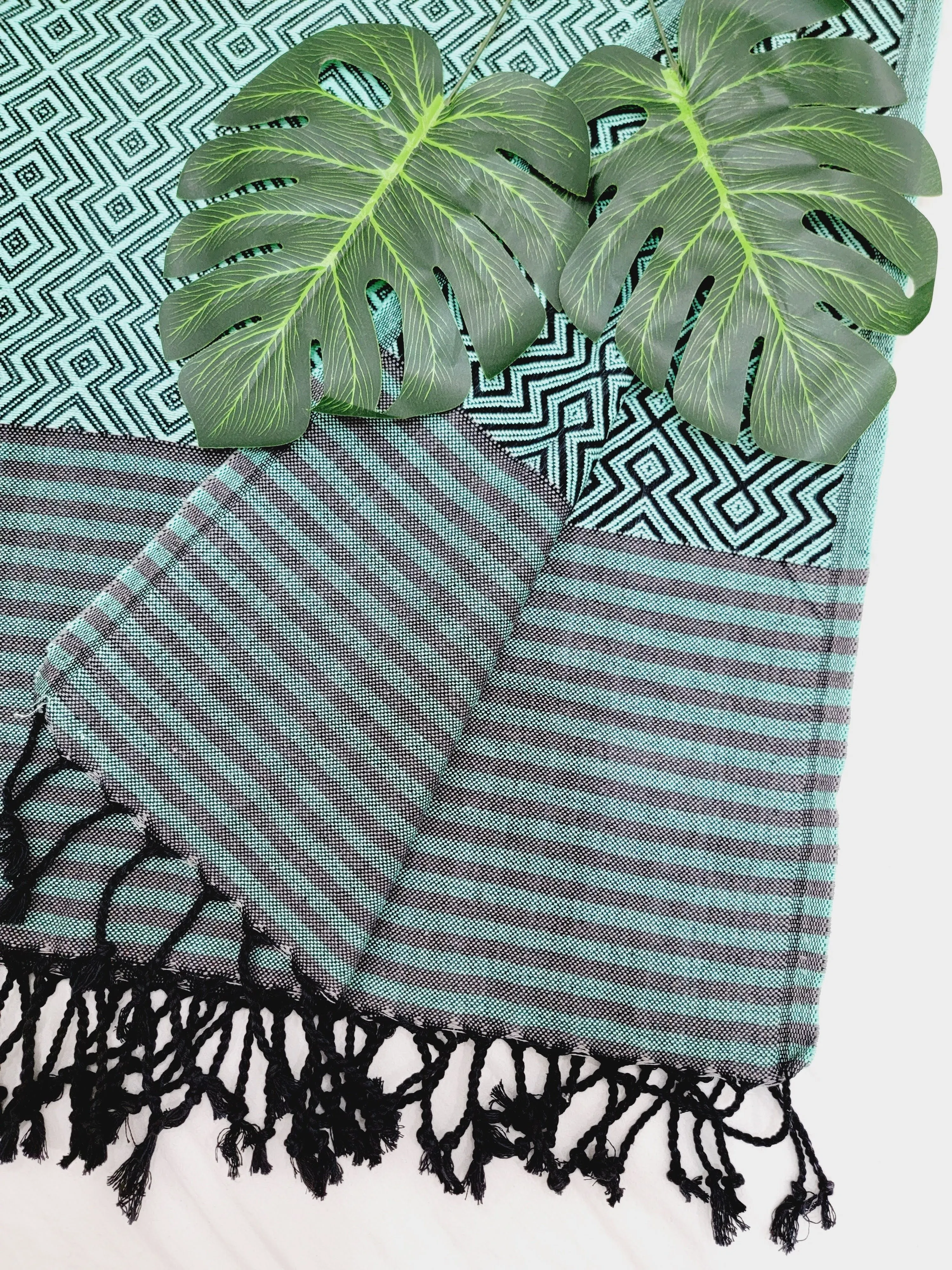 Beach/Bath Sand Free Towels-Easy Carry Quick Dry Thin Towel - Black/Green by EBRU Home