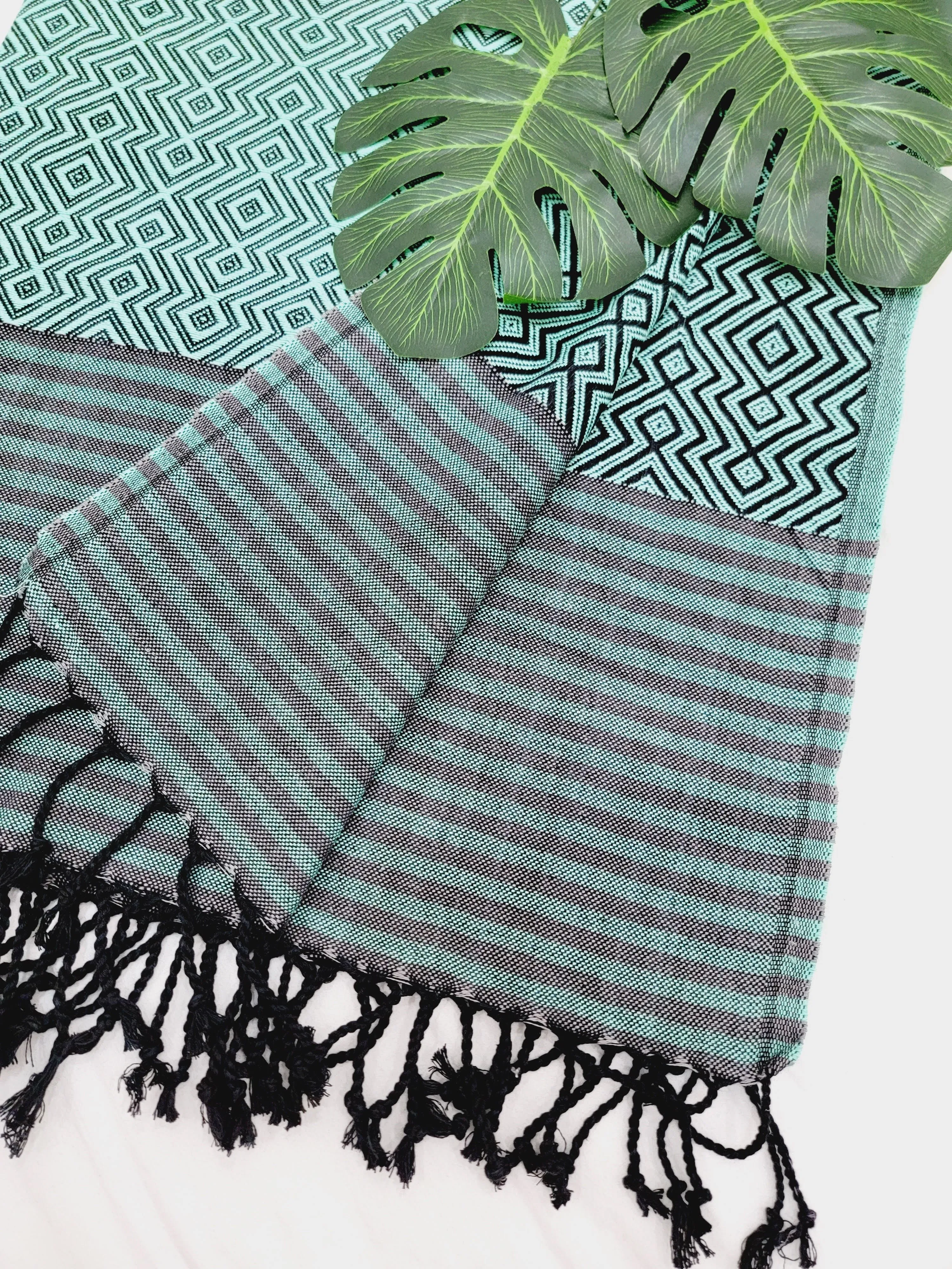 Beach/Bath Sand Free Towels-Easy Carry Quick Dry Thin Towel - Black/Green by EBRU Home