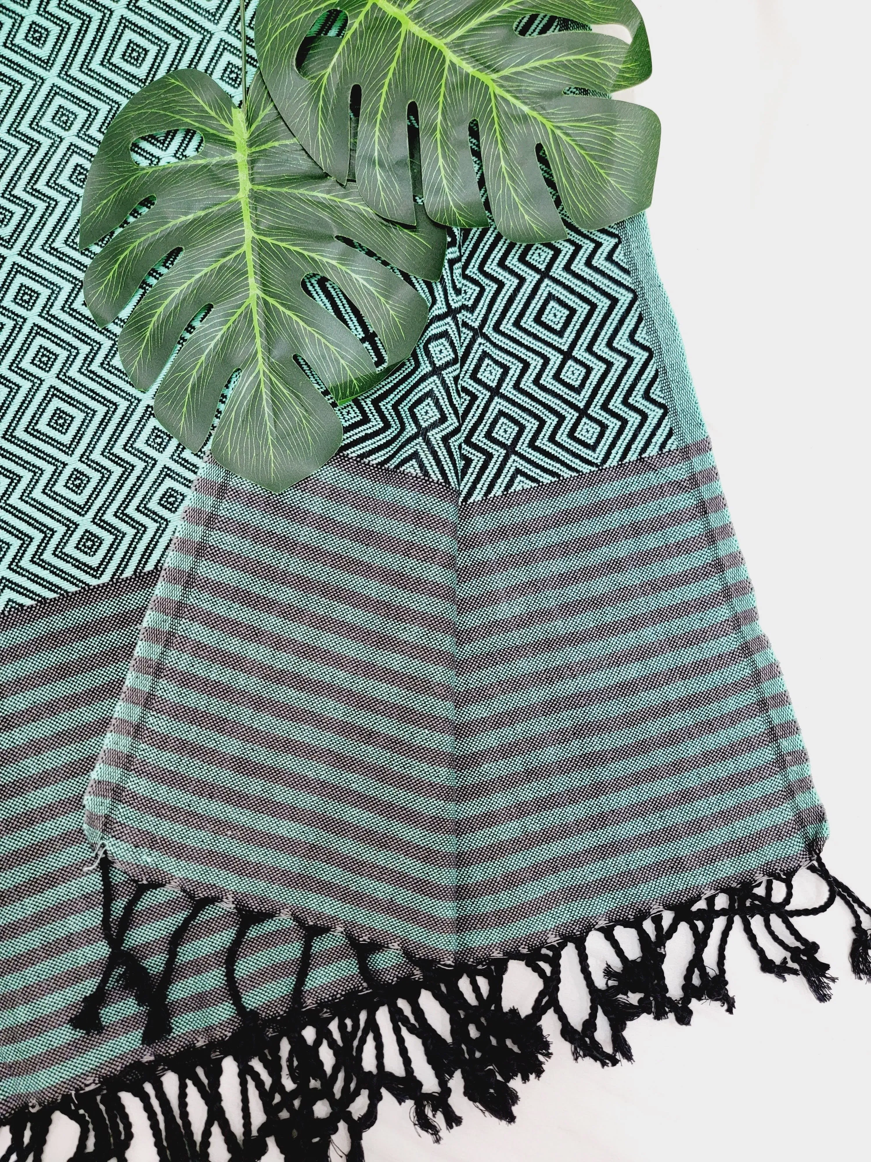 Beach/Bath Sand Free Towels-Easy Carry Quick Dry Thin Towel - Black/Green by EBRU Home