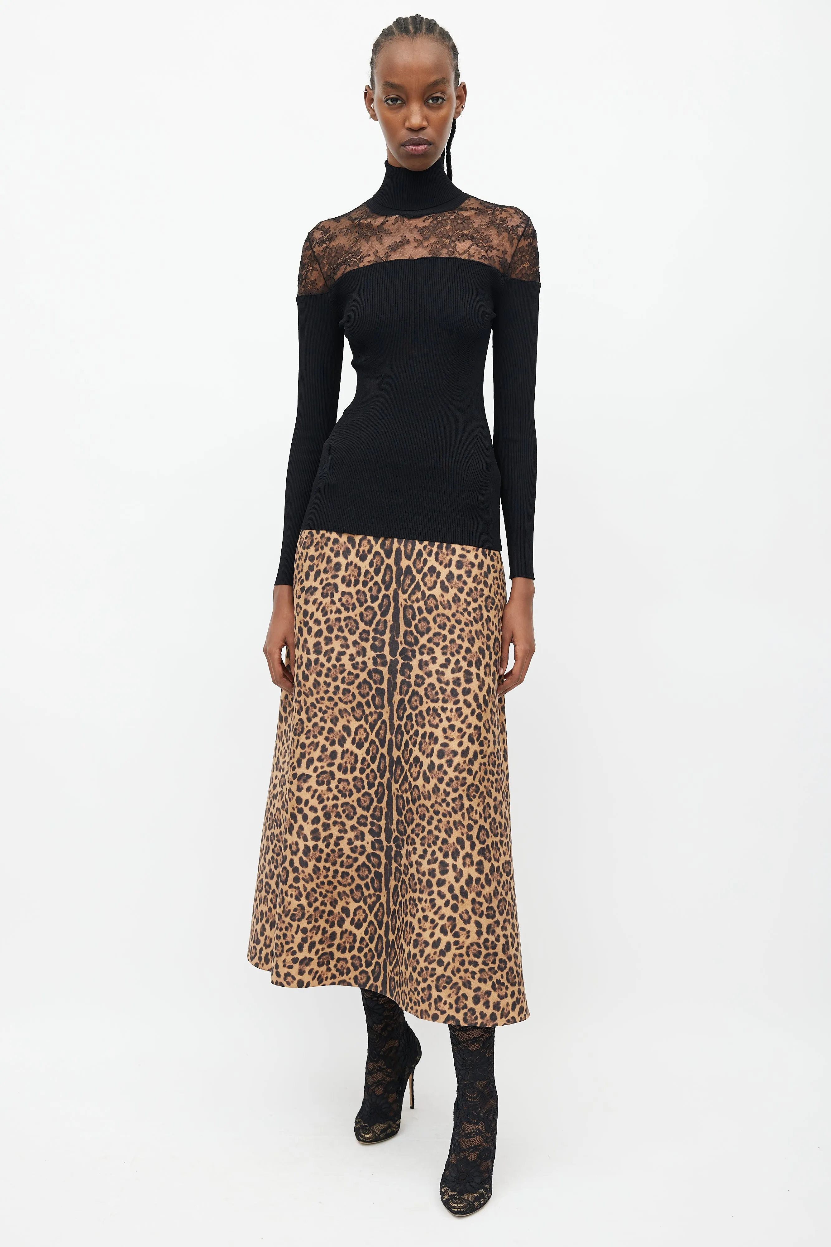 Black Ribbed Knit & Lace Top