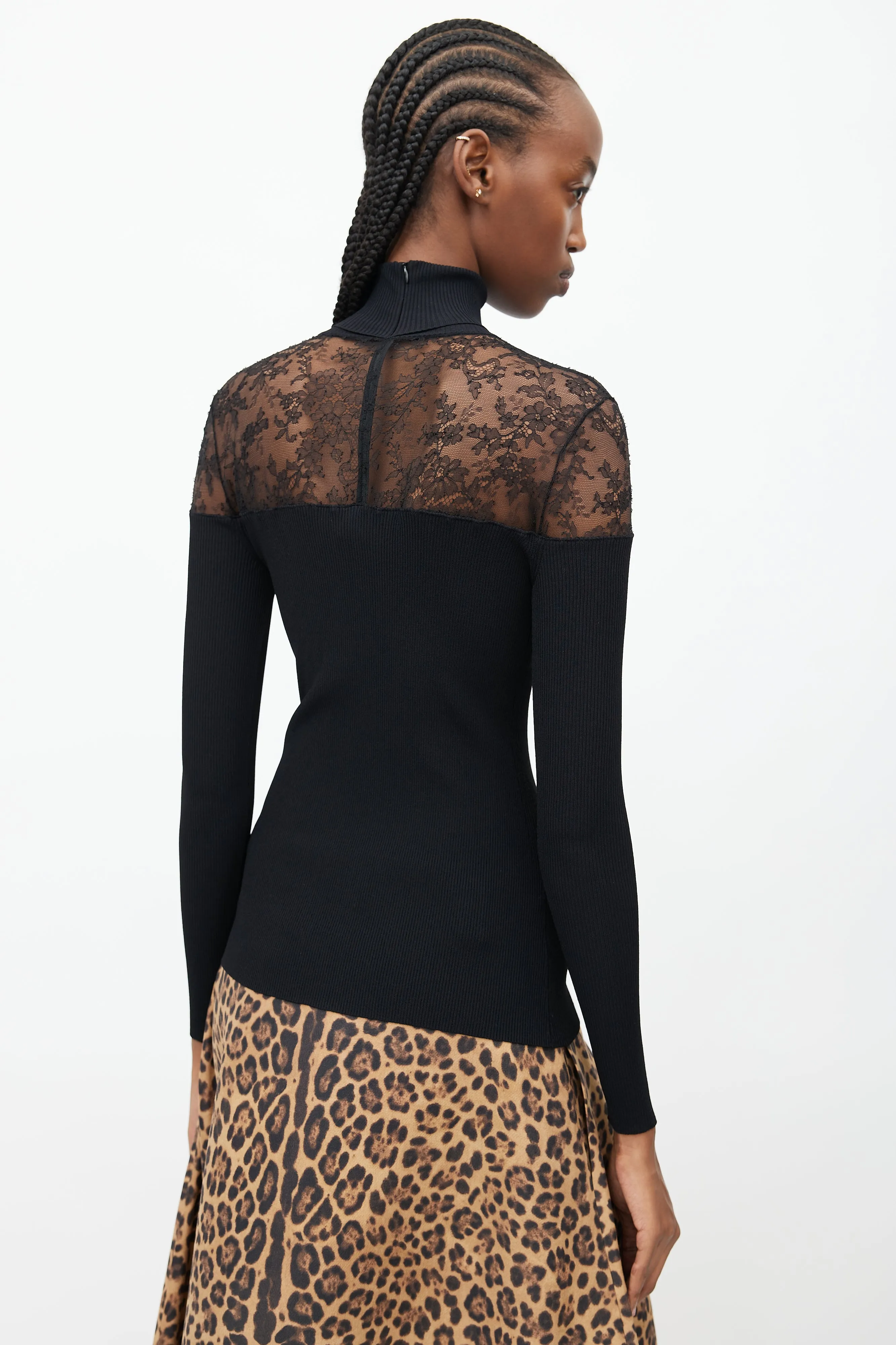 Black Ribbed Knit & Lace Top