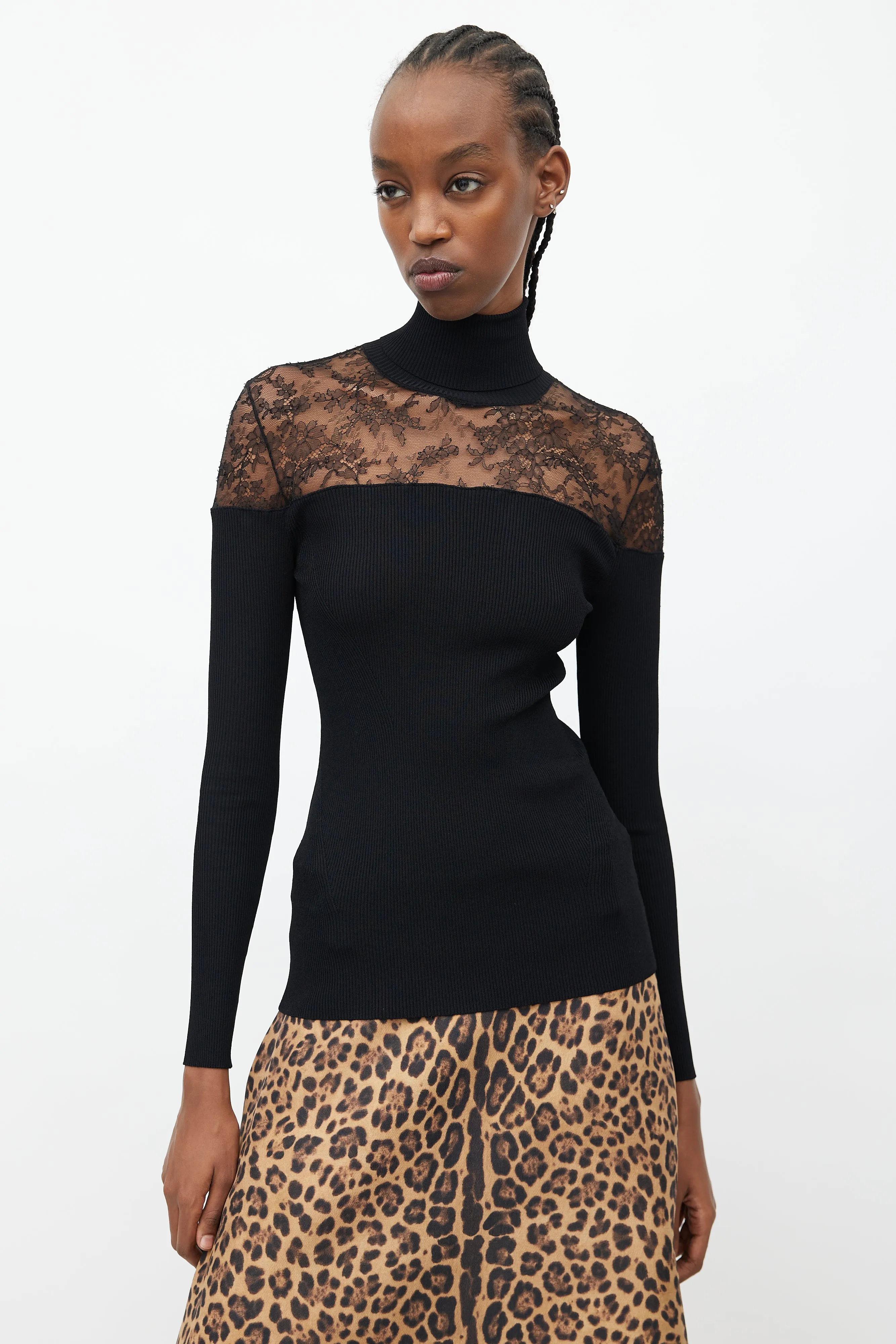 Black Ribbed Knit & Lace Top