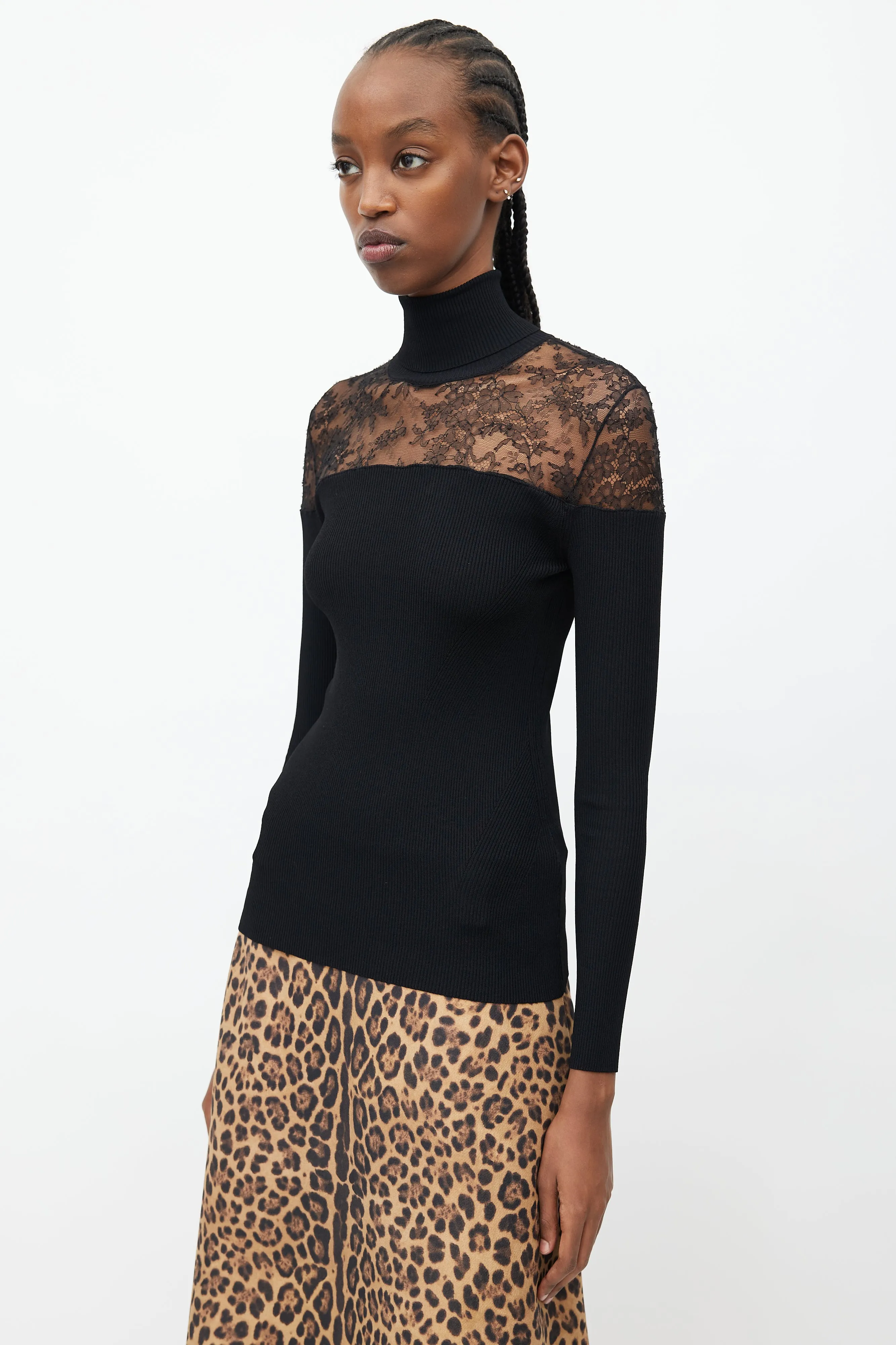 Black Ribbed Knit & Lace Top