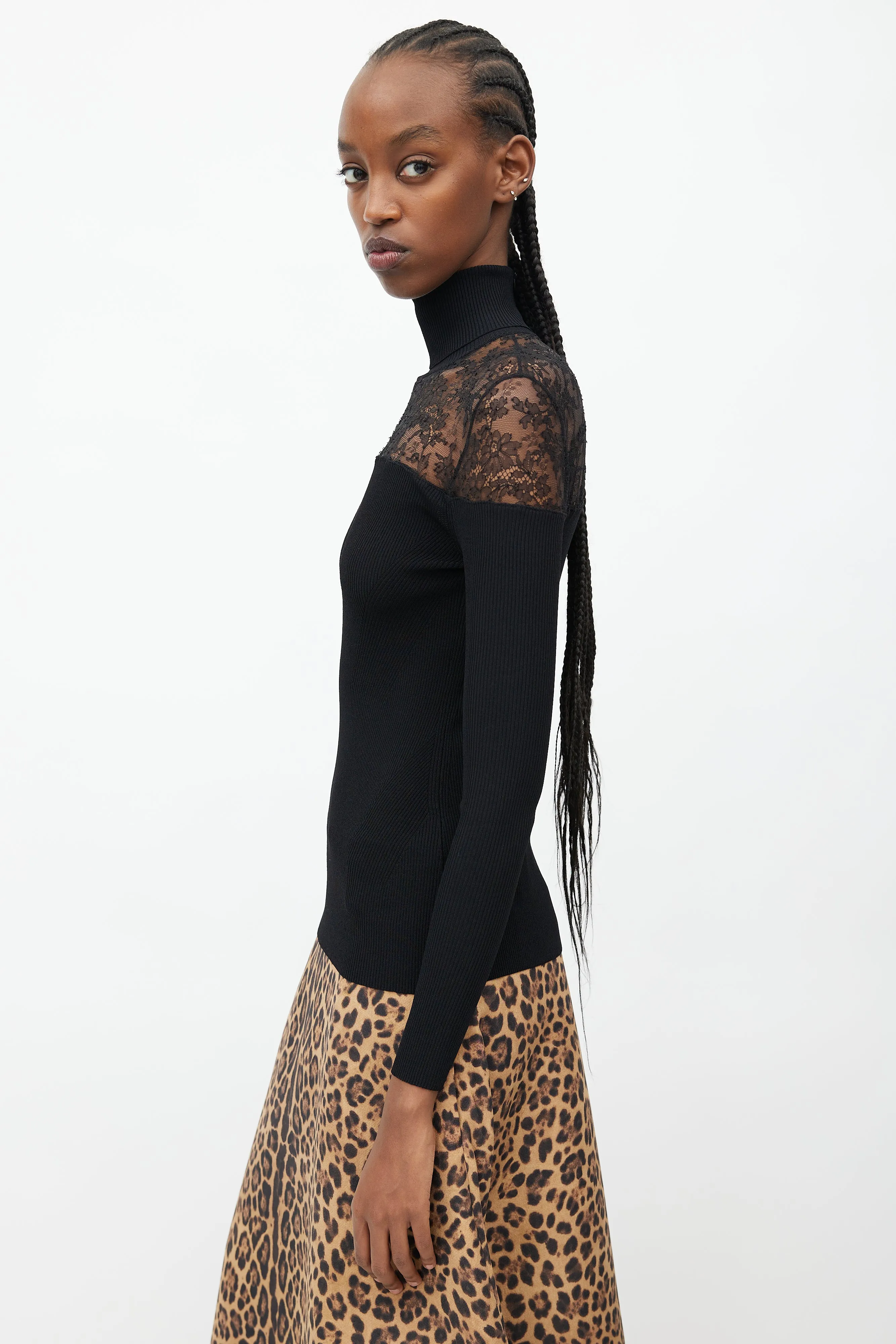 Black Ribbed Knit & Lace Top
