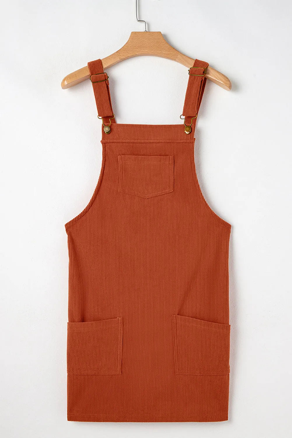 Black Solid Front Pockets Sleeveless Corduroy Overall Dress