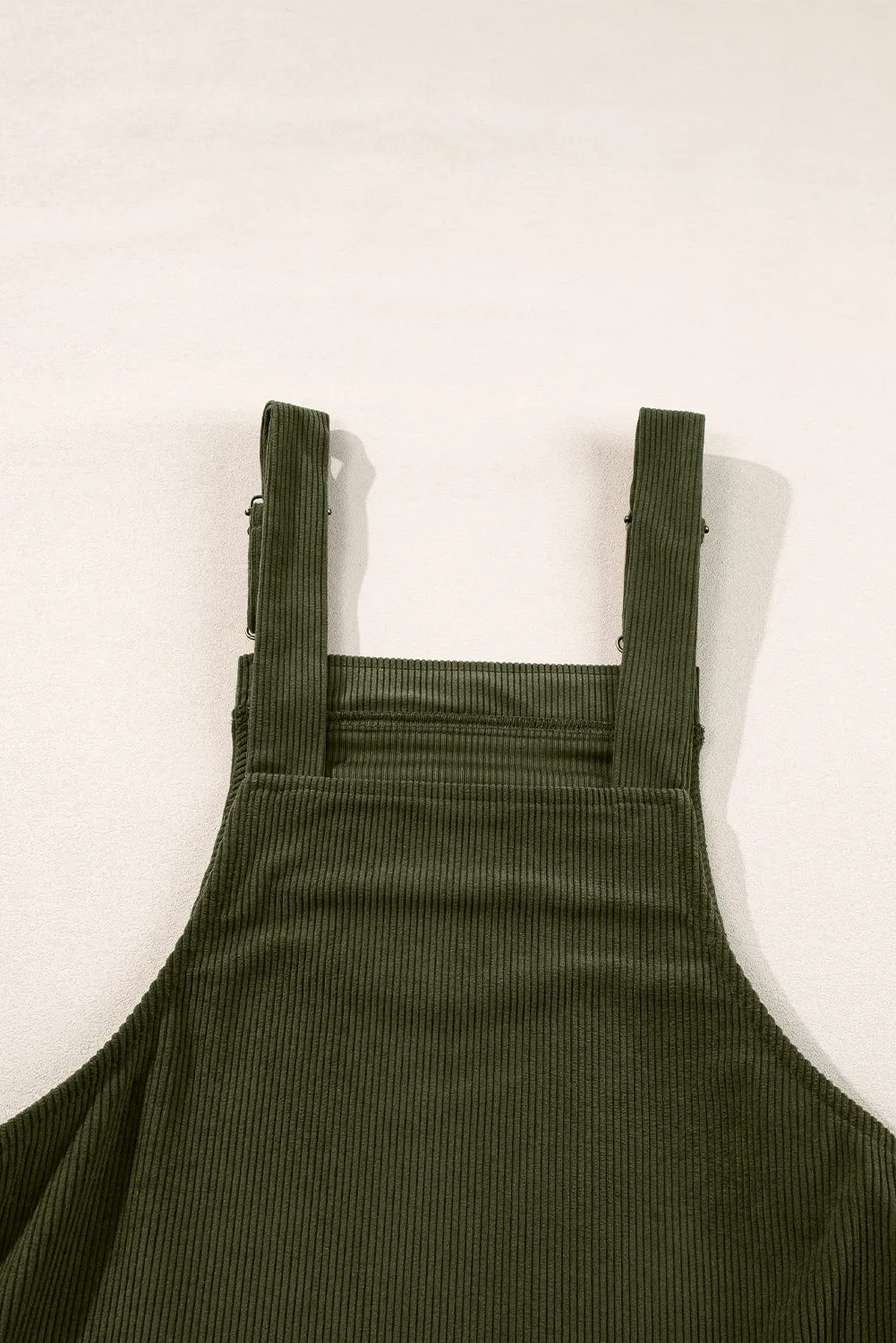 Black Solid Front Pockets Sleeveless Corduroy Overall Dress