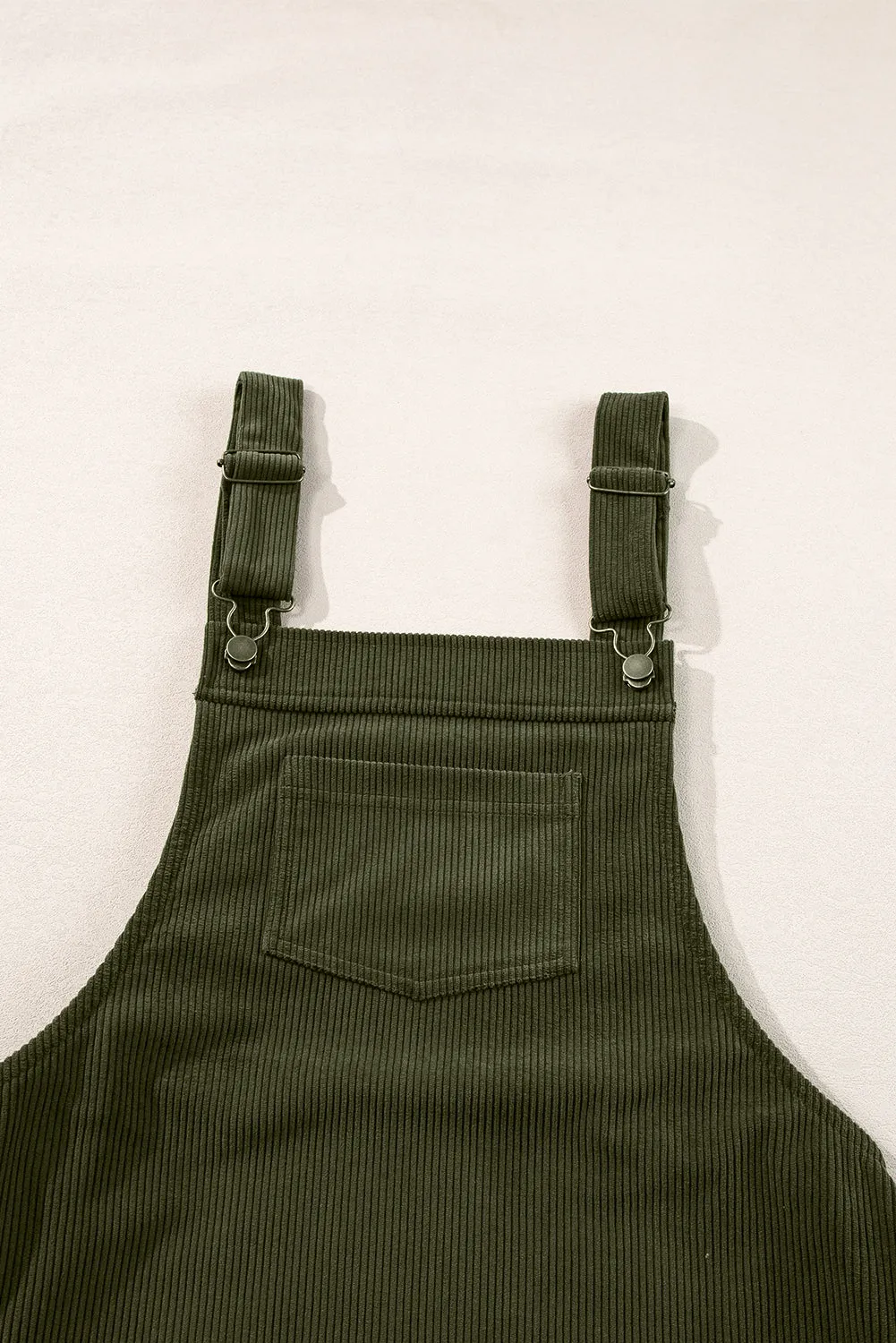 Black Solid Front Pockets Sleeveless Corduroy Overall Dress