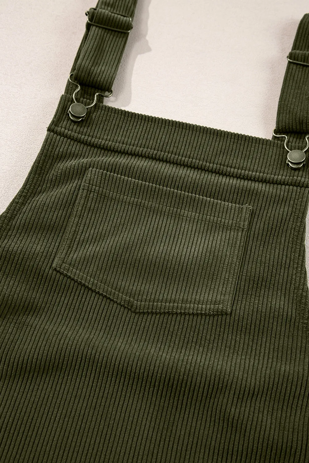 Black Solid Front Pockets Sleeveless Corduroy Overall Dress
