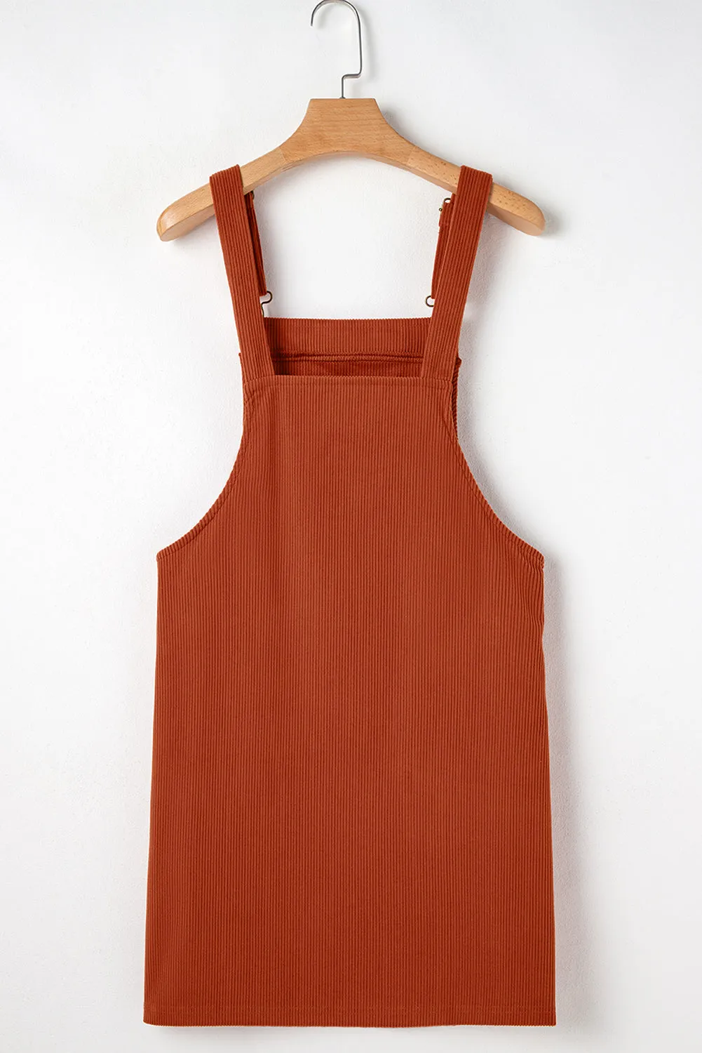 Black Solid Front Pockets Sleeveless Corduroy Overall Dress