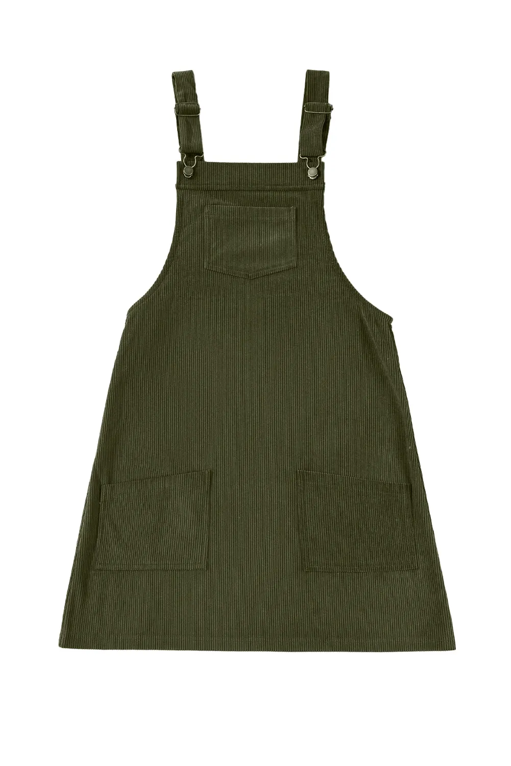 Black Solid Front Pockets Sleeveless Corduroy Overall Dress