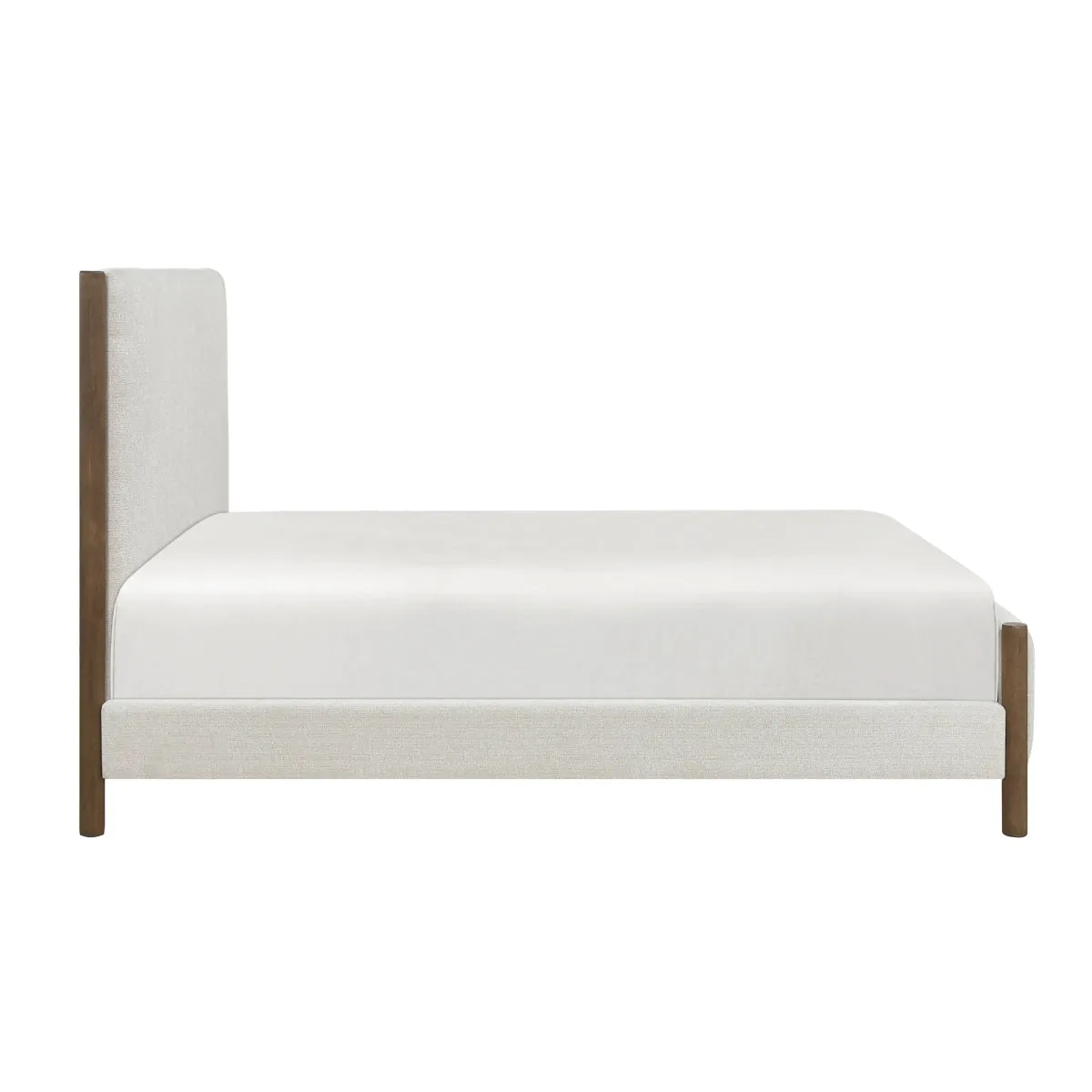 Caramel Oak Queen Platform Bed with Chenille Upholstery - Includes Headboard & Slats