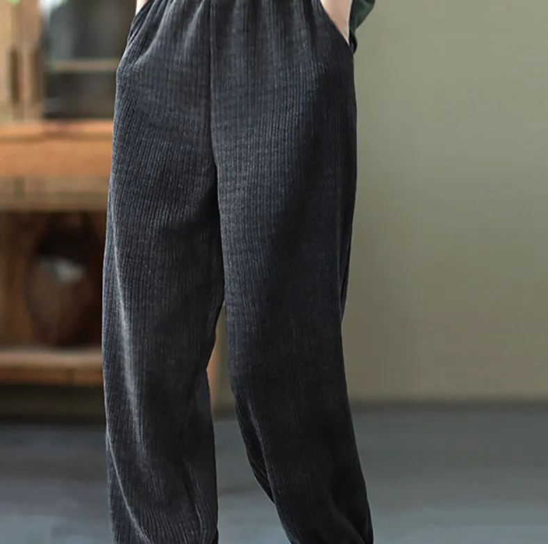Cotton Harem Pants, Black Trousers for Women, White Pocket Maxi Pants