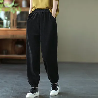 Cotton Harem Pants, Black Trousers for Women, White Pocket Maxi Pants