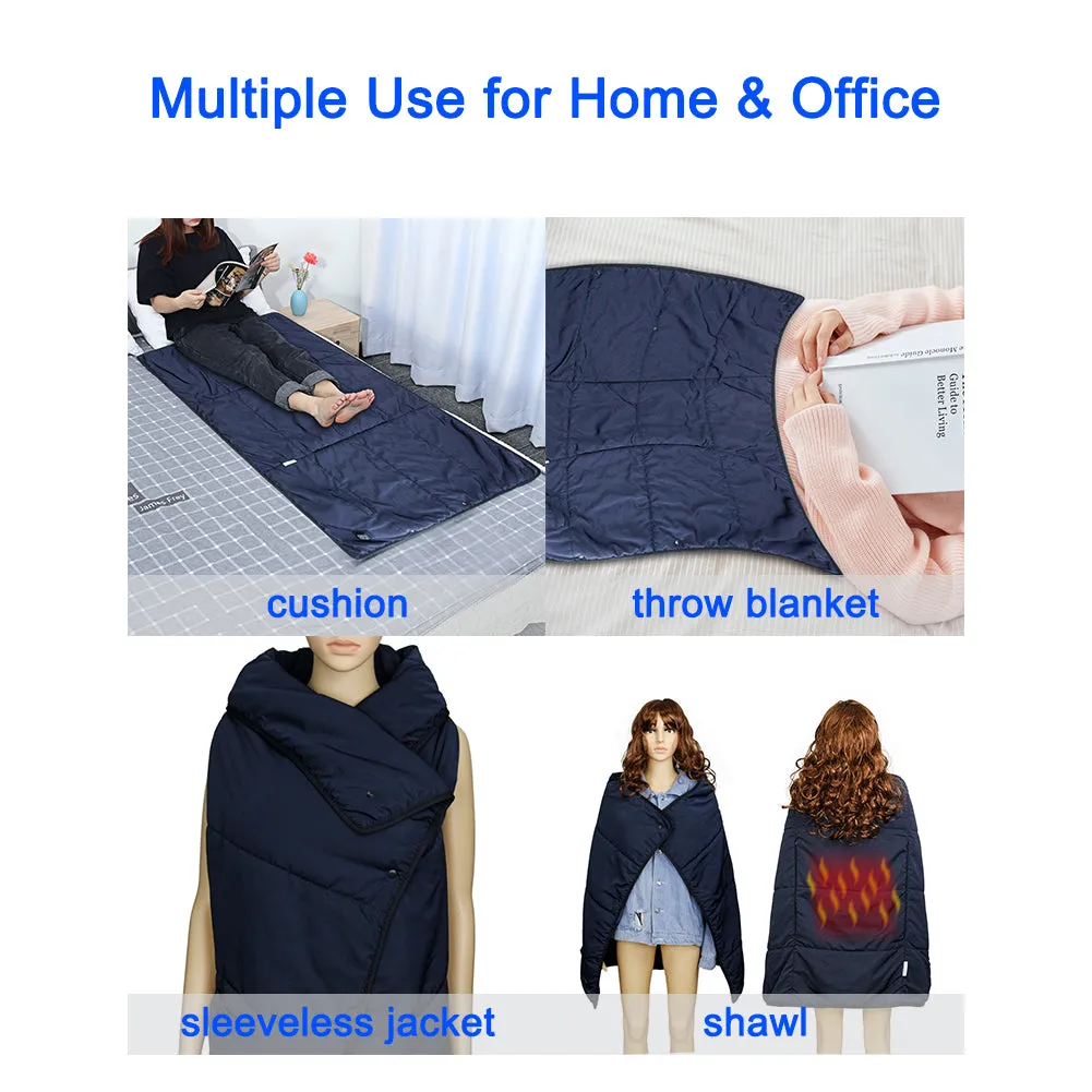 Electric Heated blanket Heating blanket Camping blanket Wearable blanket Multi-purpose blanket USB fast heating suitable for outdoor home office, Navy Blue