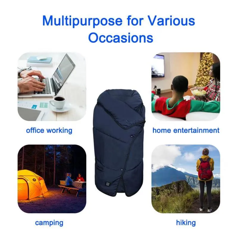 Electric Heated blanket Heating blanket Camping blanket Wearable blanket Multi-purpose blanket USB fast heating suitable for outdoor home office, Navy Blue