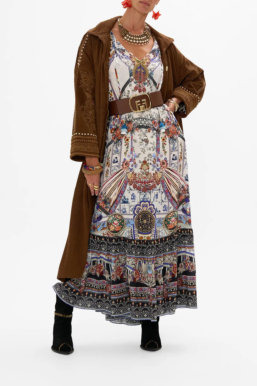 EMBROIDERED LONG SUEDE COAT VOLENDAM DOLLS
