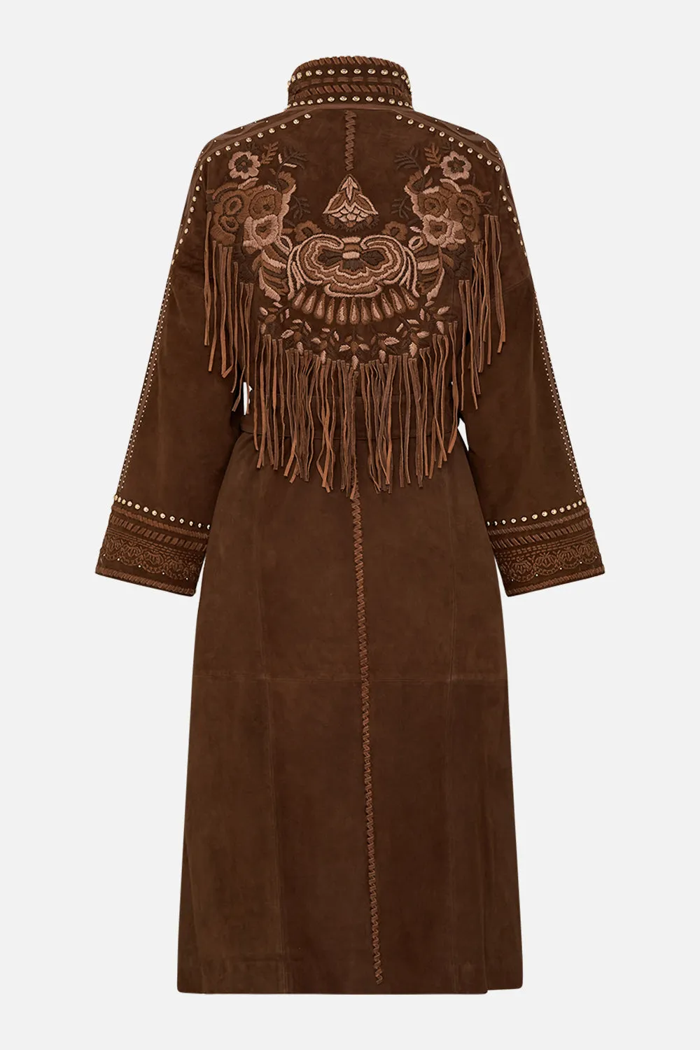 EMBROIDERED LONG SUEDE COAT VOLENDAM DOLLS