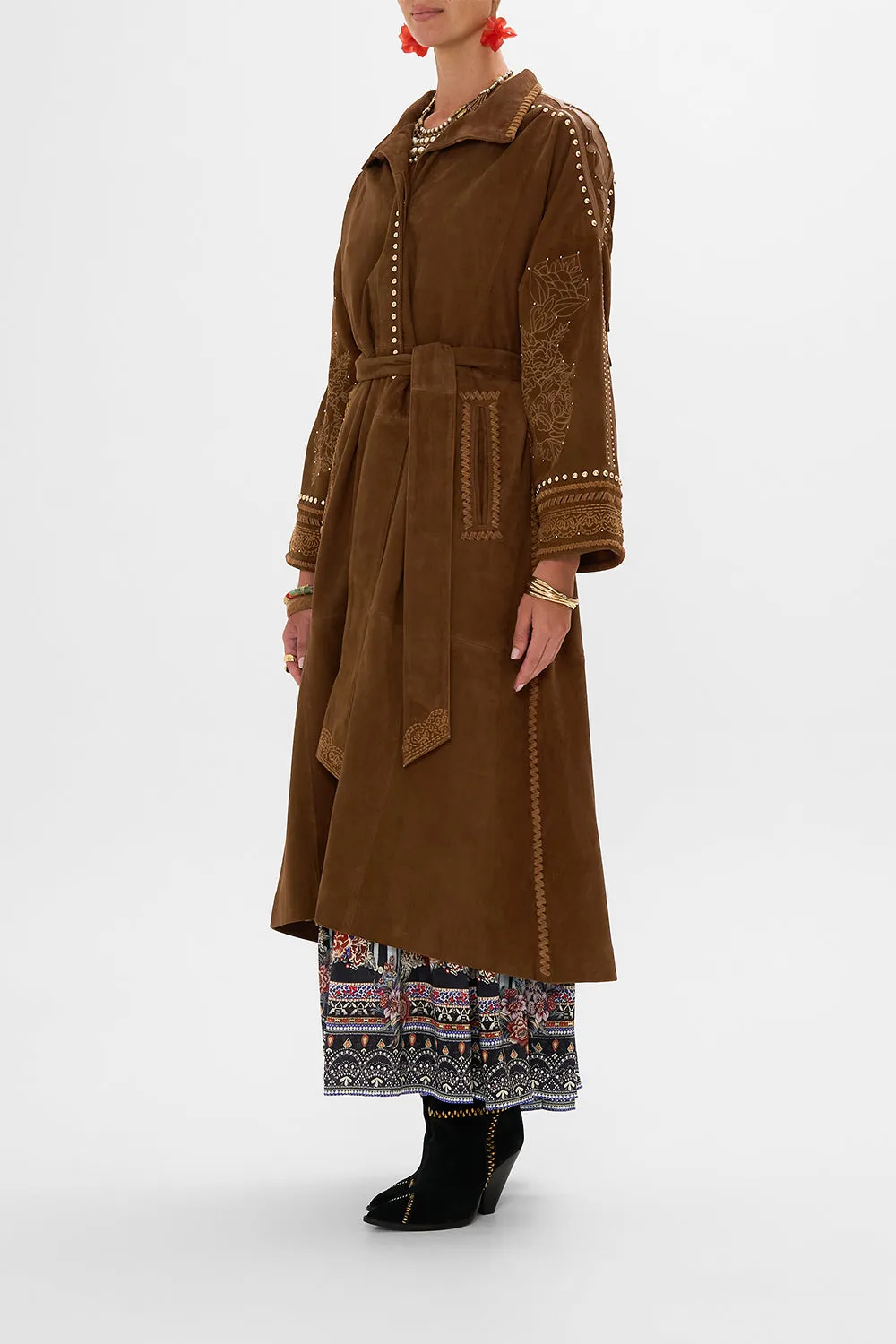 EMBROIDERED LONG SUEDE COAT VOLENDAM DOLLS
