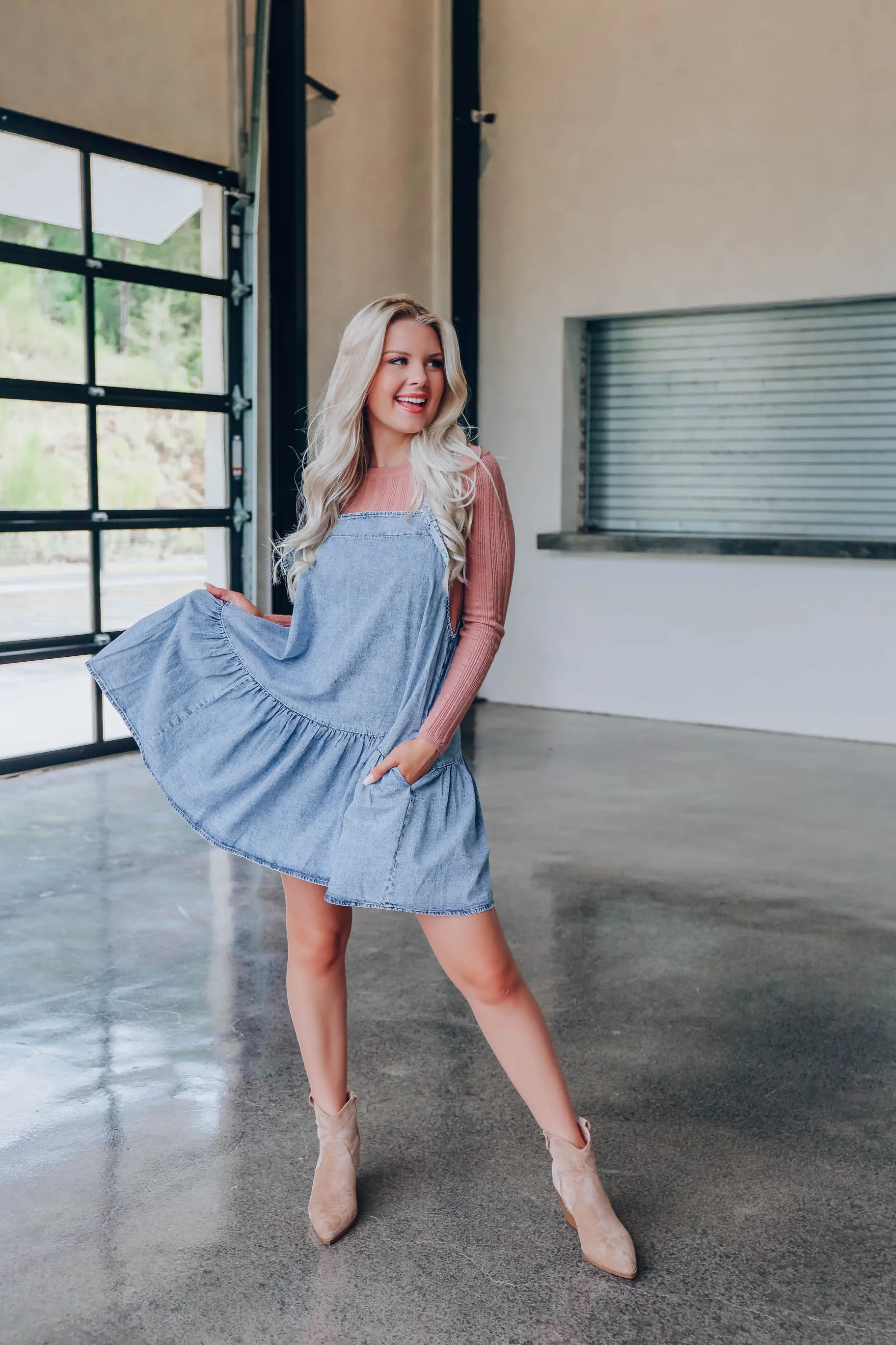 Emmaline Denim Overall Dress - Blue