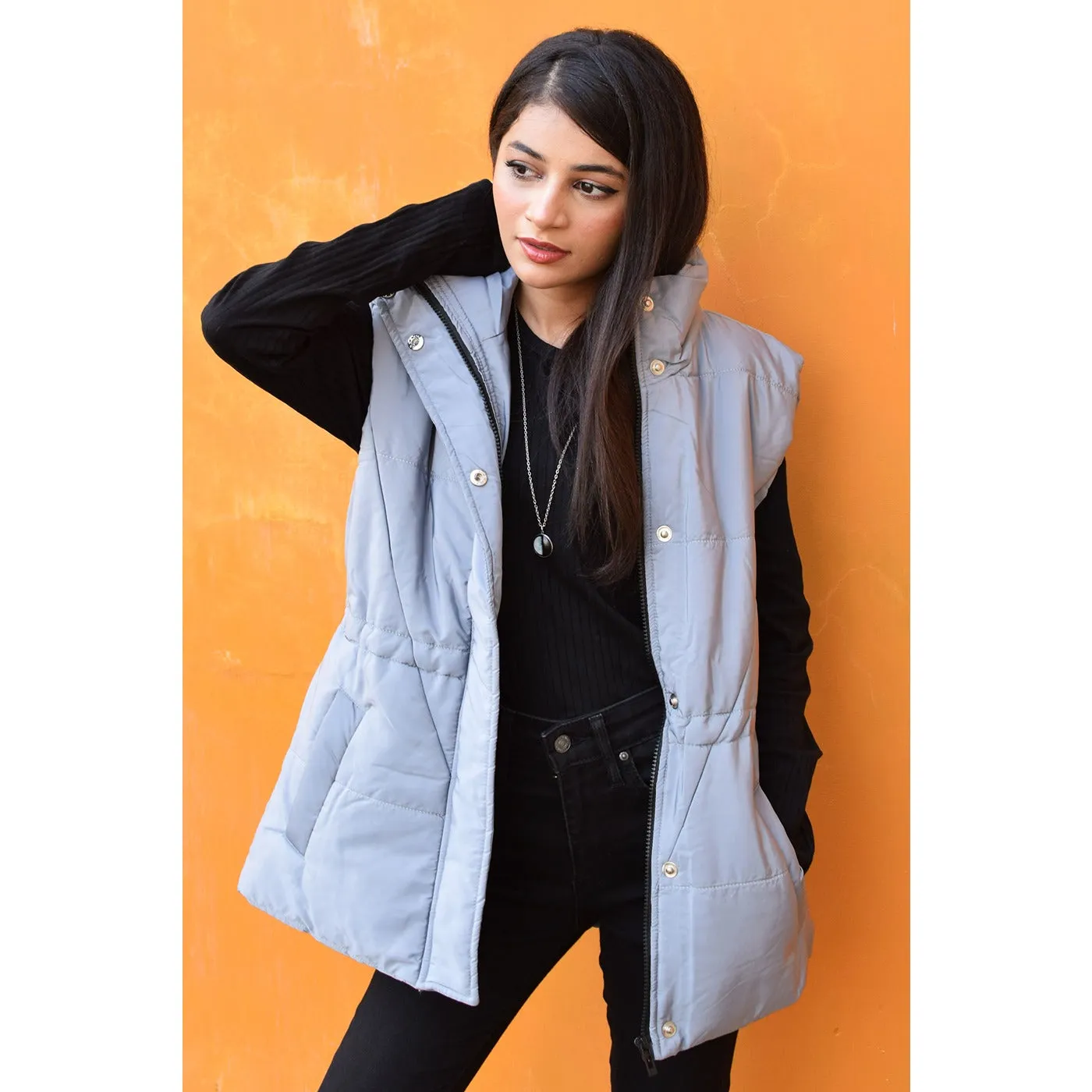 Grey Sleeveless Puffer Gilet