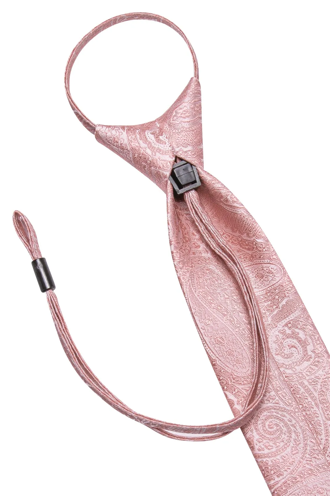 Hi-Tie Light Pink Tie Easy to Wear Paisley Necktie Hanky Cufflinks Set