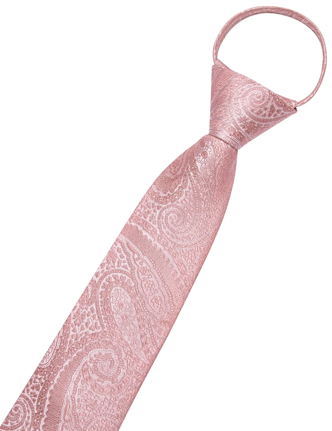Hi-Tie Light Pink Tie Easy to Wear Paisley Necktie Hanky Cufflinks Set