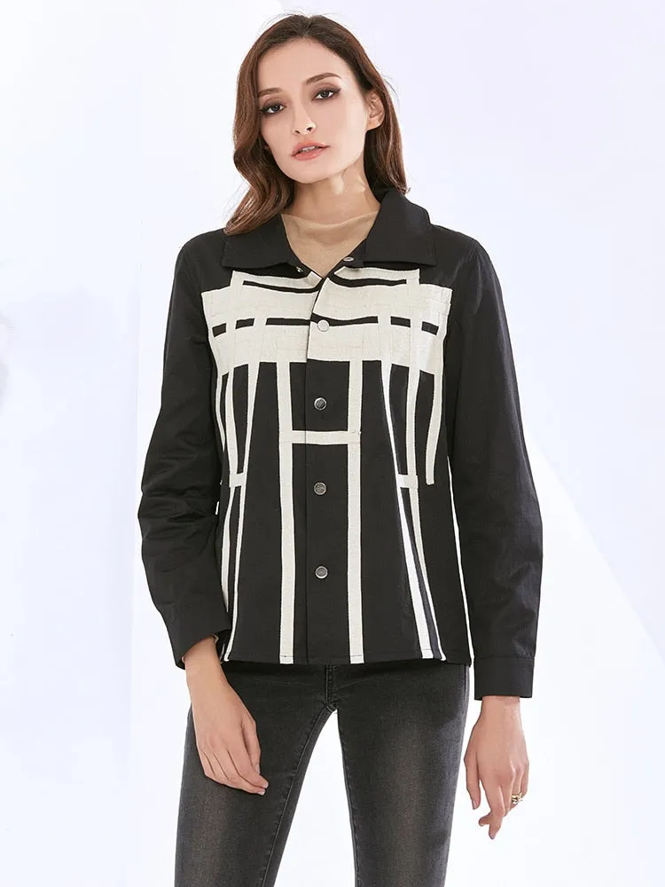 Hit Color Jackets For Women Lapel Long Sleeve Patchwork Single Breasted Autumn Jacket Female Fashion Clothing