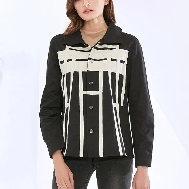 Hit Color Jackets For Women Lapel Long Sleeve Patchwork Single Breasted Autumn Jacket Female Fashion Clothing