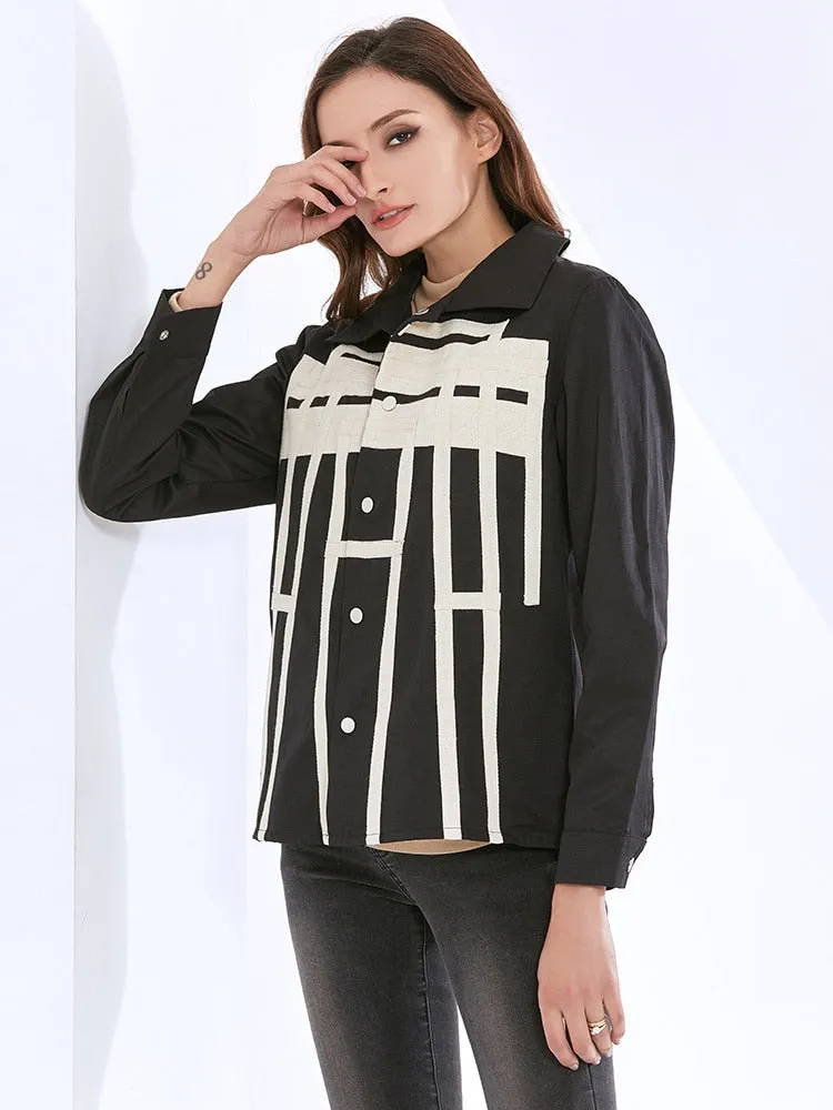 Hit Color Jackets For Women Lapel Long Sleeve Patchwork Single Breasted Autumn Jacket Female Fashion Clothing
