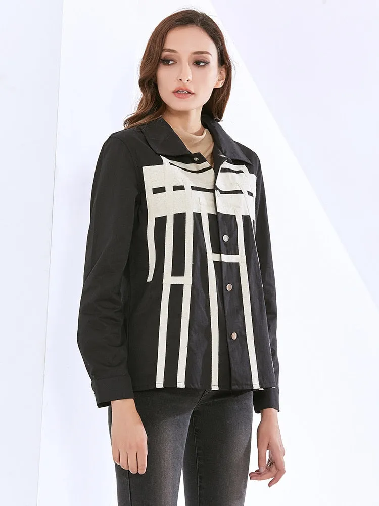 Hit Color Jackets For Women Lapel Long Sleeve Patchwork Single Breasted Autumn Jacket Female Fashion Clothing
