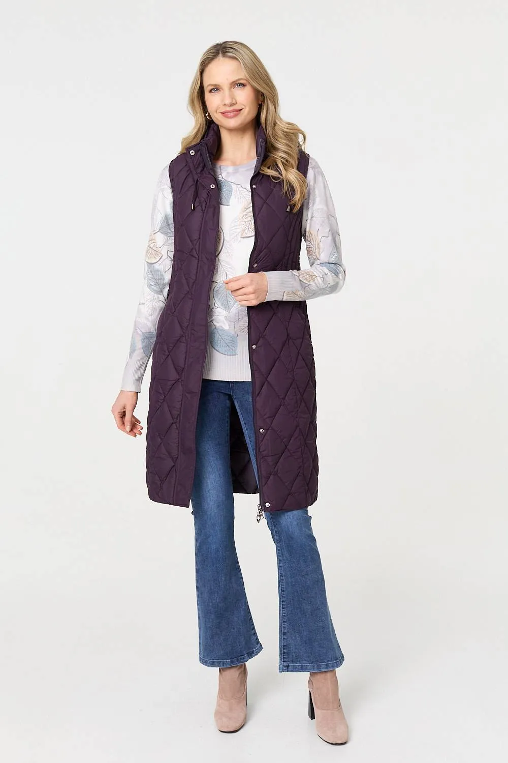 Hooded Sleeveless Longline Puffer Gilet