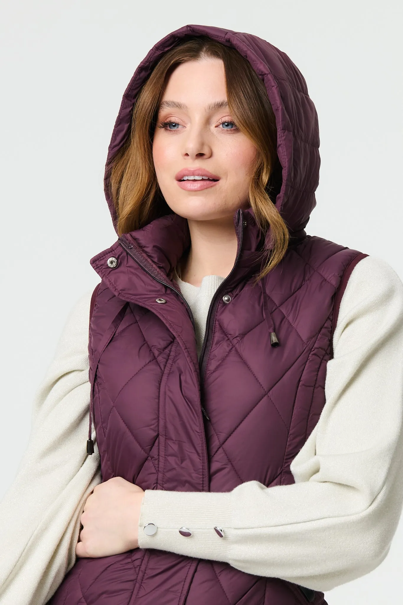 Hooded Sleeveless Longline Puffer Gilet
