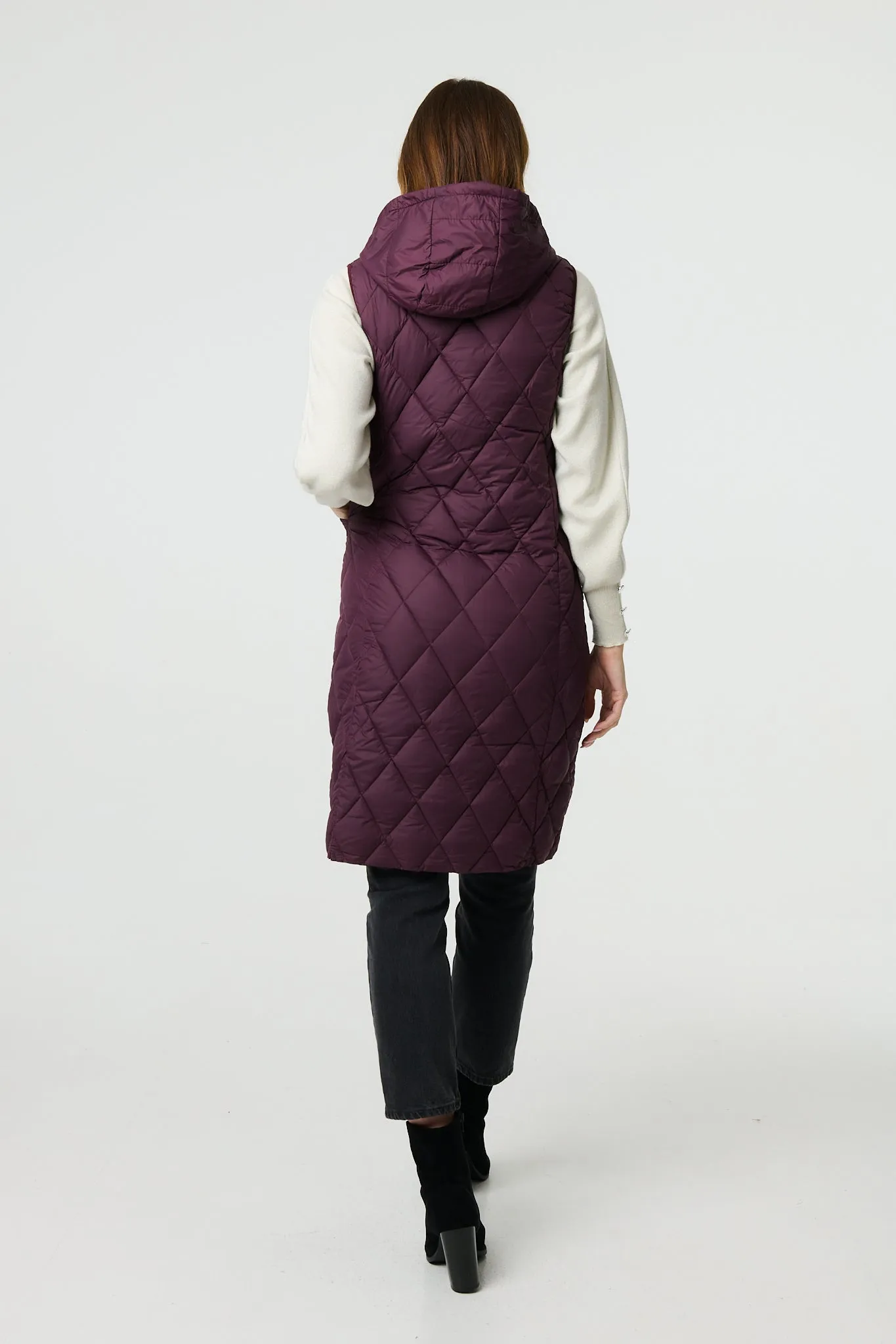 Hooded Sleeveless Longline Puffer Gilet